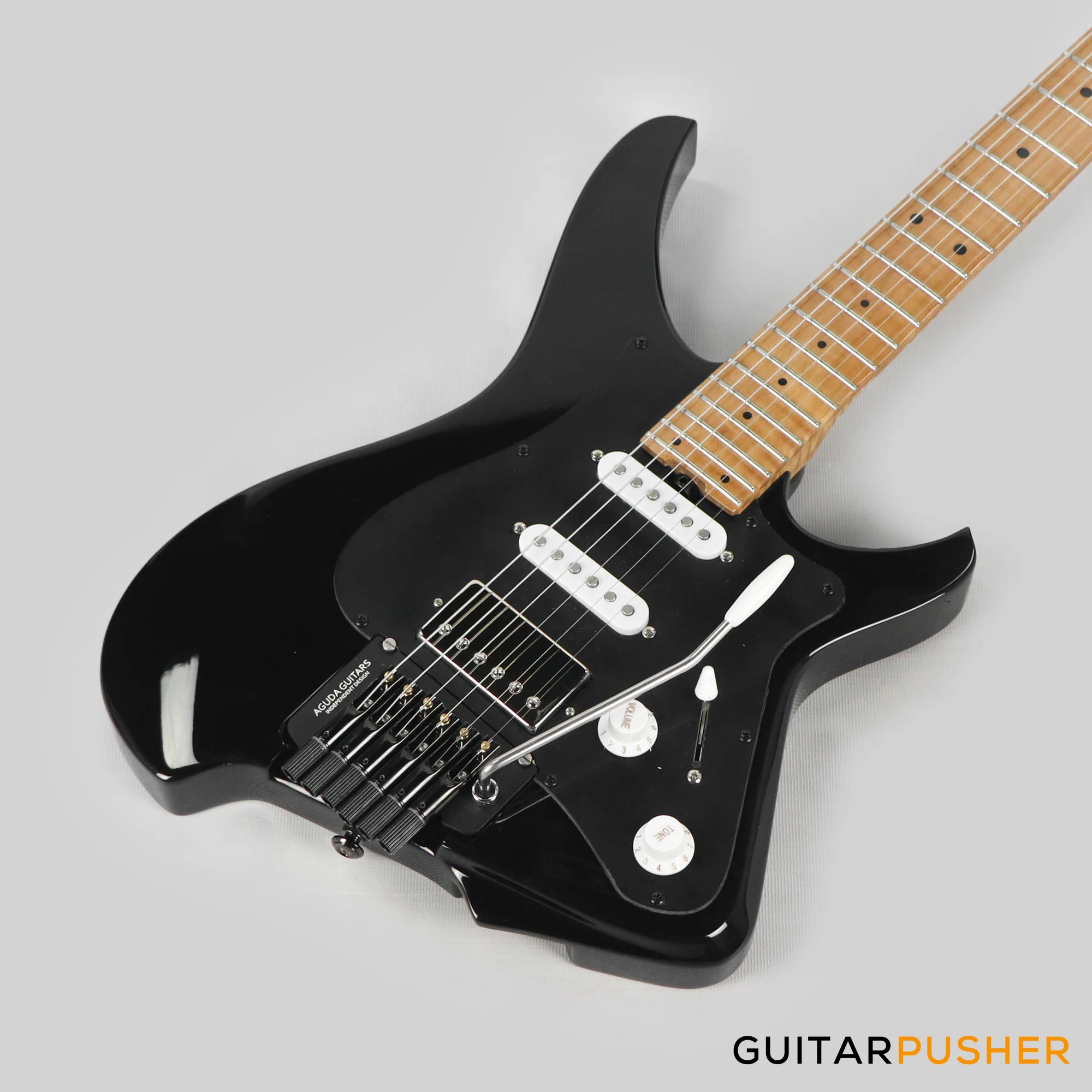 Aguda Musicboy Pro Headless Electric Guitar Alder Body Roasted Maple Fretboard - Gilmour Black w/ Black Pickguard - Image 11