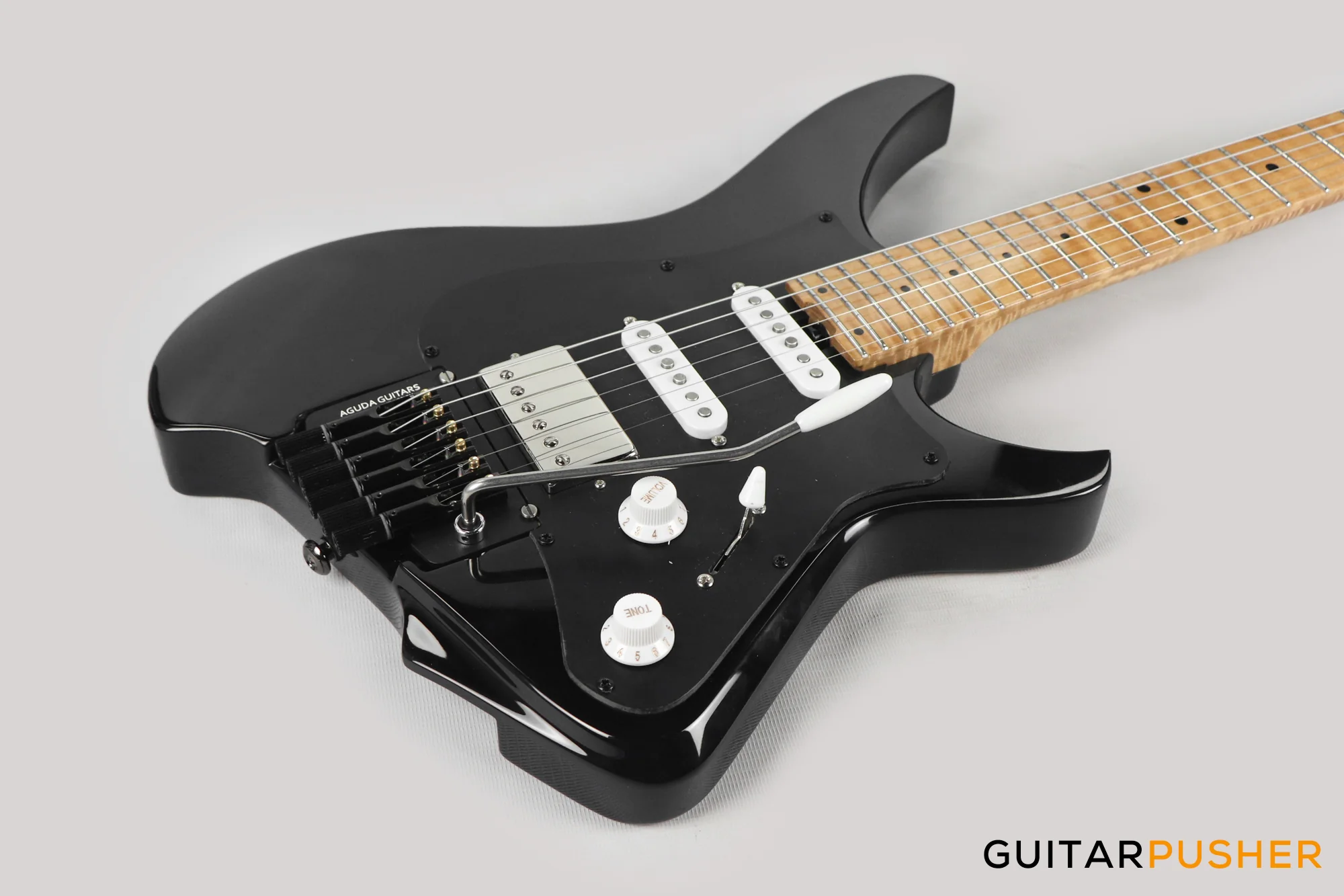 Aguda Musicboy Pro Headless Electric Guitar Alder Body Roasted Maple Fretboard - Gilmour Black w/ Black Pickguard - Image 12