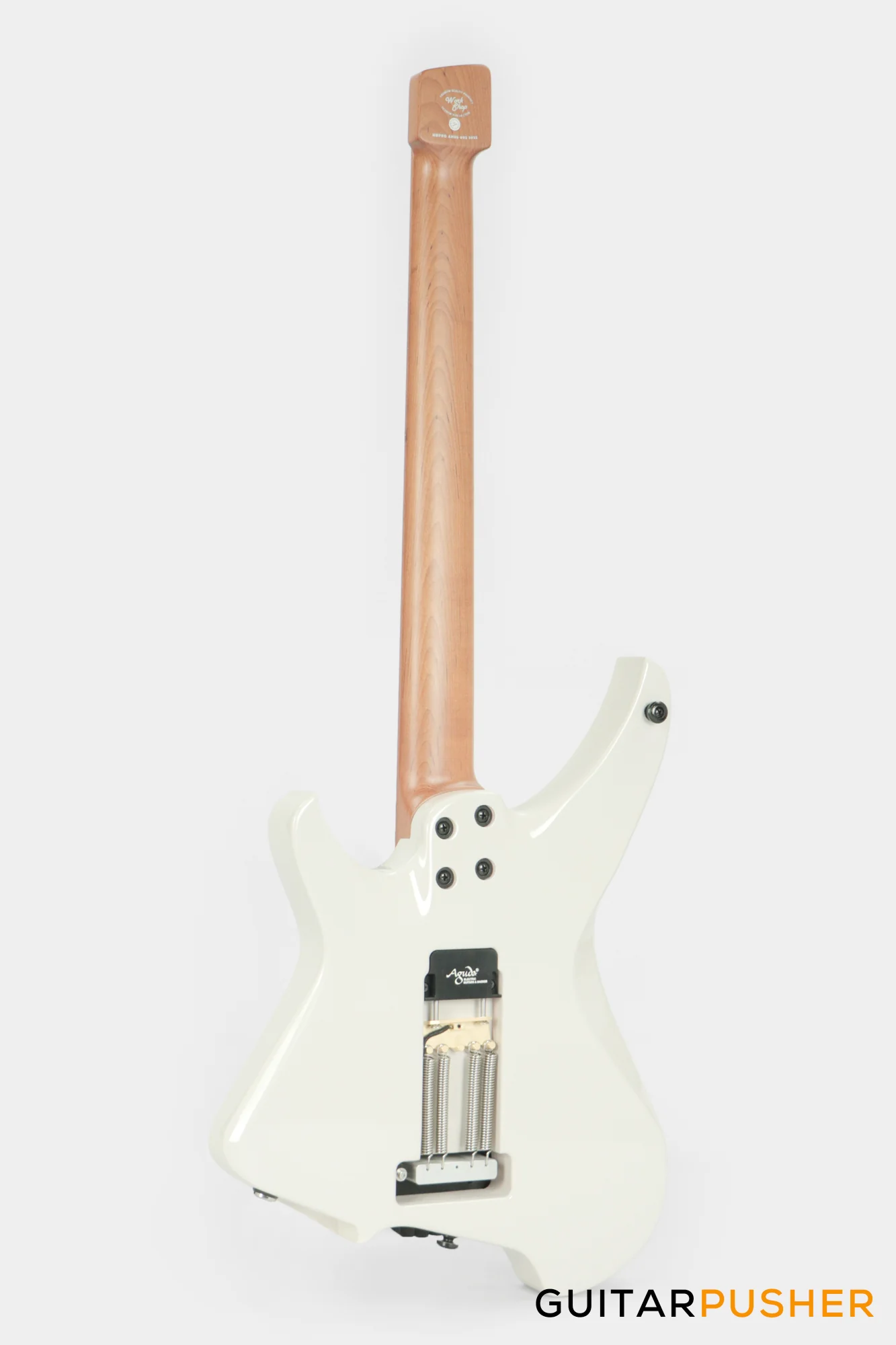 Aguda Musicboy Pro Headless Electric Guitar Alder Body Roasted Maple Fretboard - Olympic White w/ Tortoise Shell Pickguard - Image 7