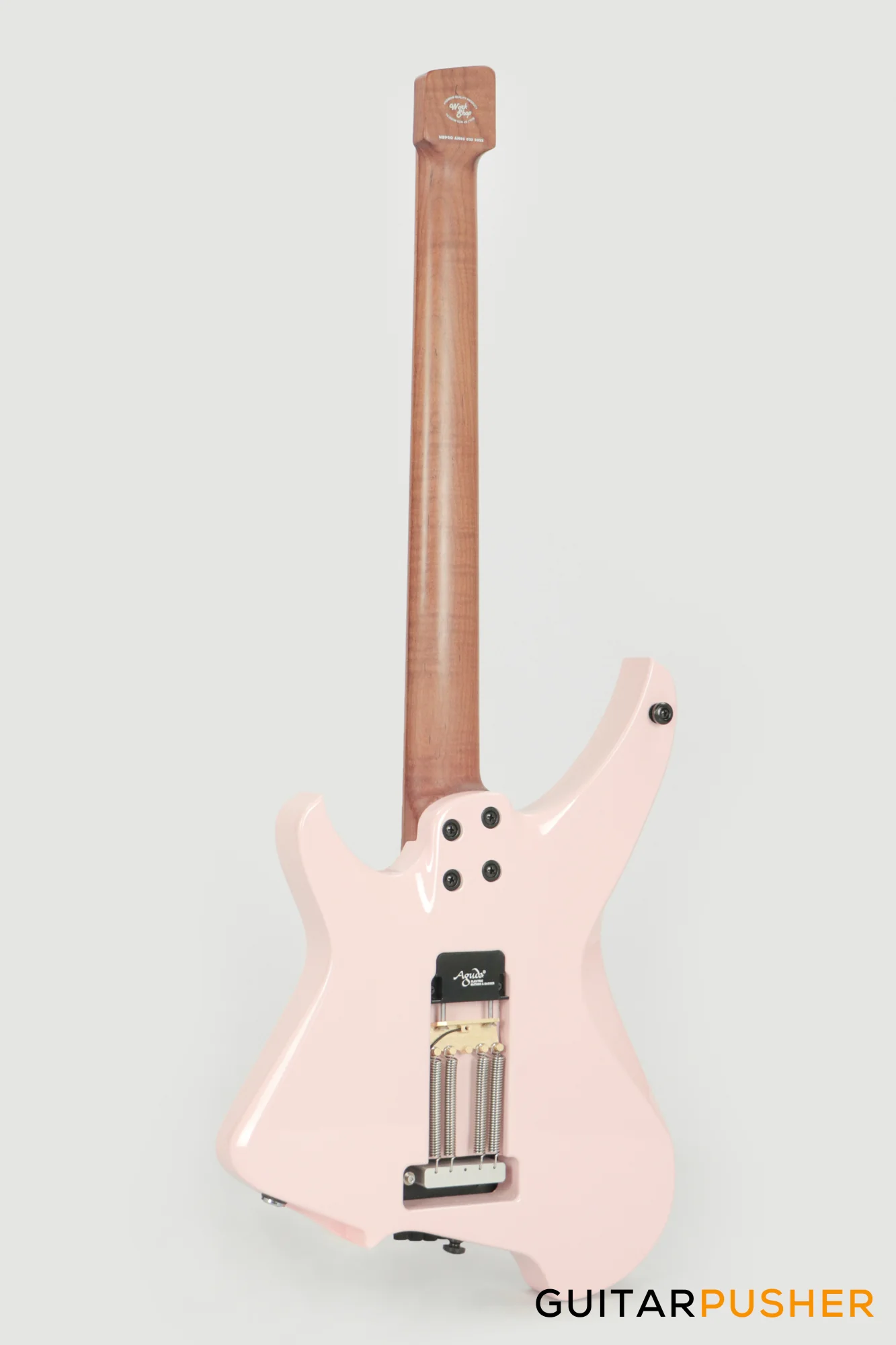 Aguda Musicboy Pro Headless Electric Guitar Alder Body Roasted Maple Fretboard - Shell Pink w/ Cream Pickguard - Image 8