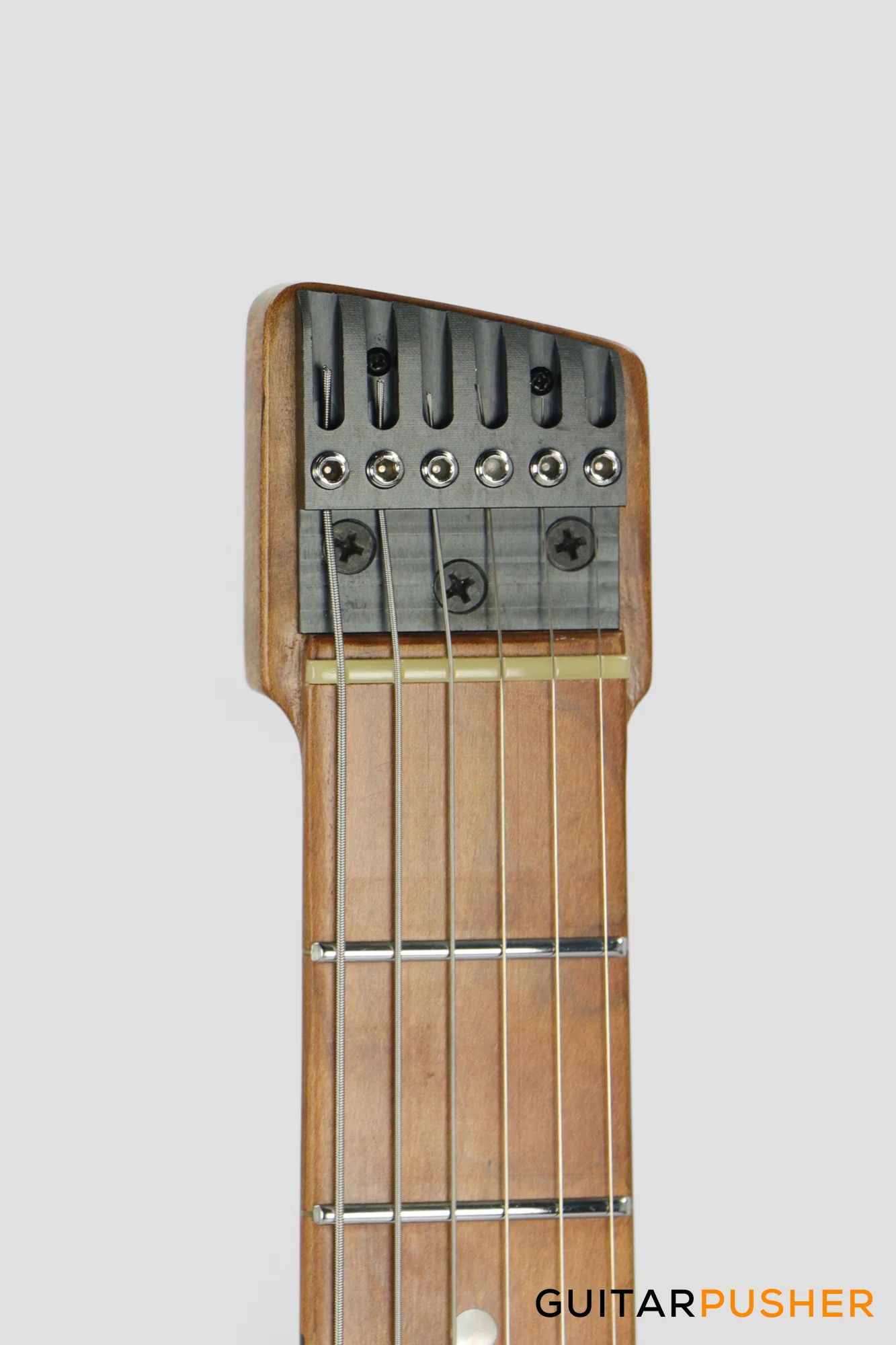 Aguda Musicboy Pro Headless Electric Guitar Alder Body Roasted Maple Fretboard - Sonic Blue w/ Cream Pickguard - Image 10