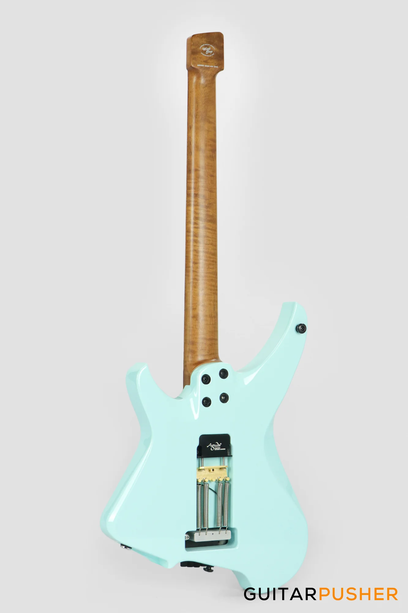 Aguda Musicboy Pro Headless Electric Guitar Alder Body Roasted Maple Fretboard - Sonic Blue w/ Cream Pickguard - Image 11