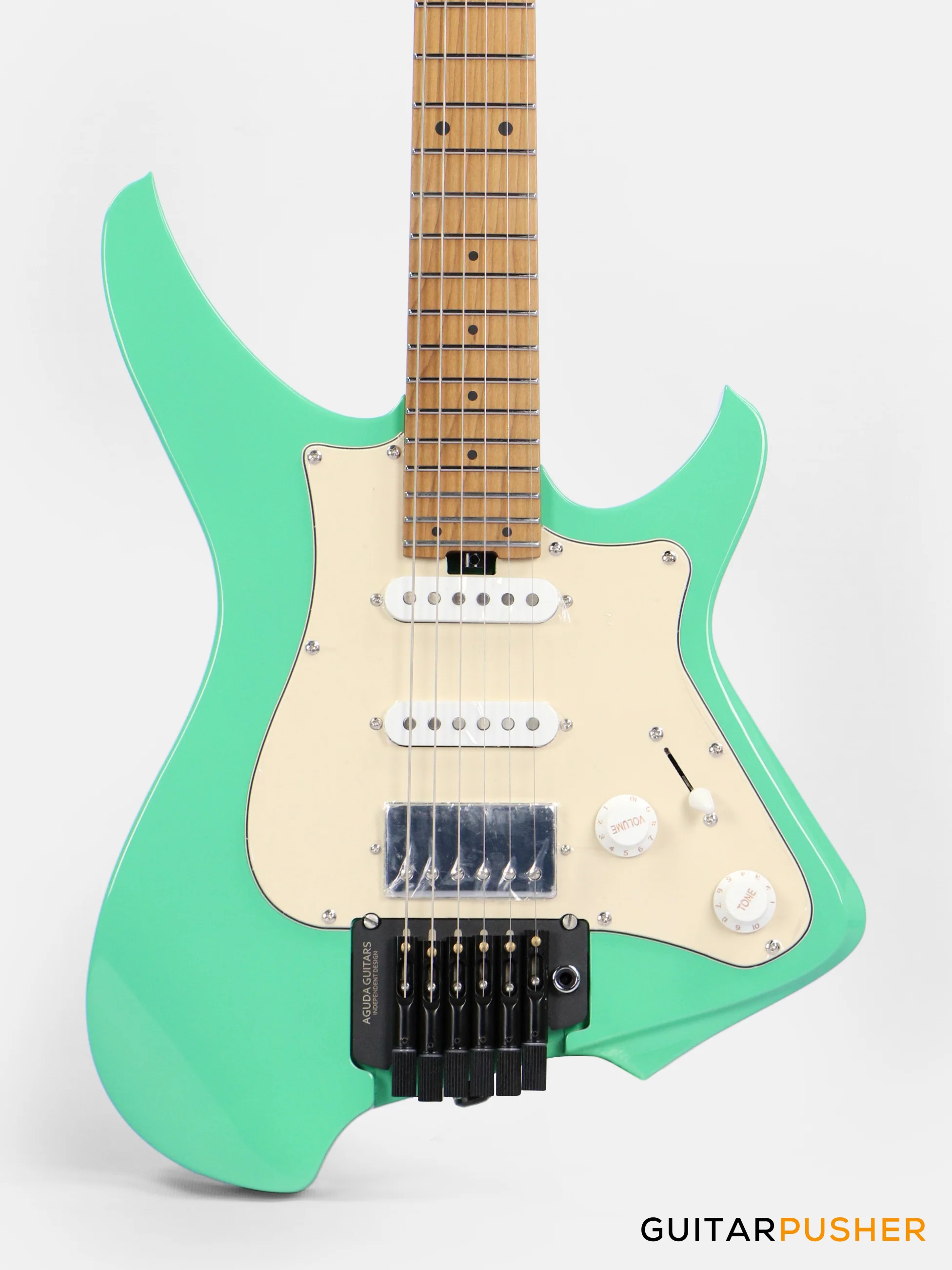 Aguda Musicboy Pro Headless Electric Guitar Alder Body Roasted Maple Fretboard - Surf Green w/ Cream Pickguard