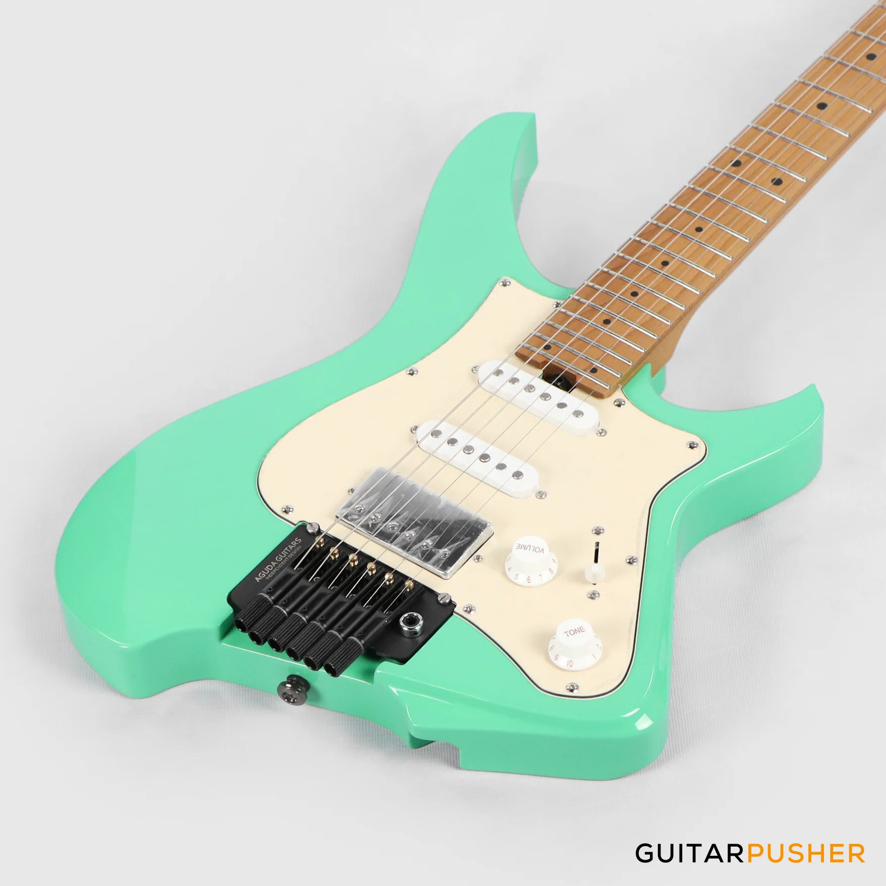 Aguda Musicboy Pro Headless Electric Guitar Alder Body Roasted Maple Fretboard - Surf Green w/ Cream Pickguard - Image 10