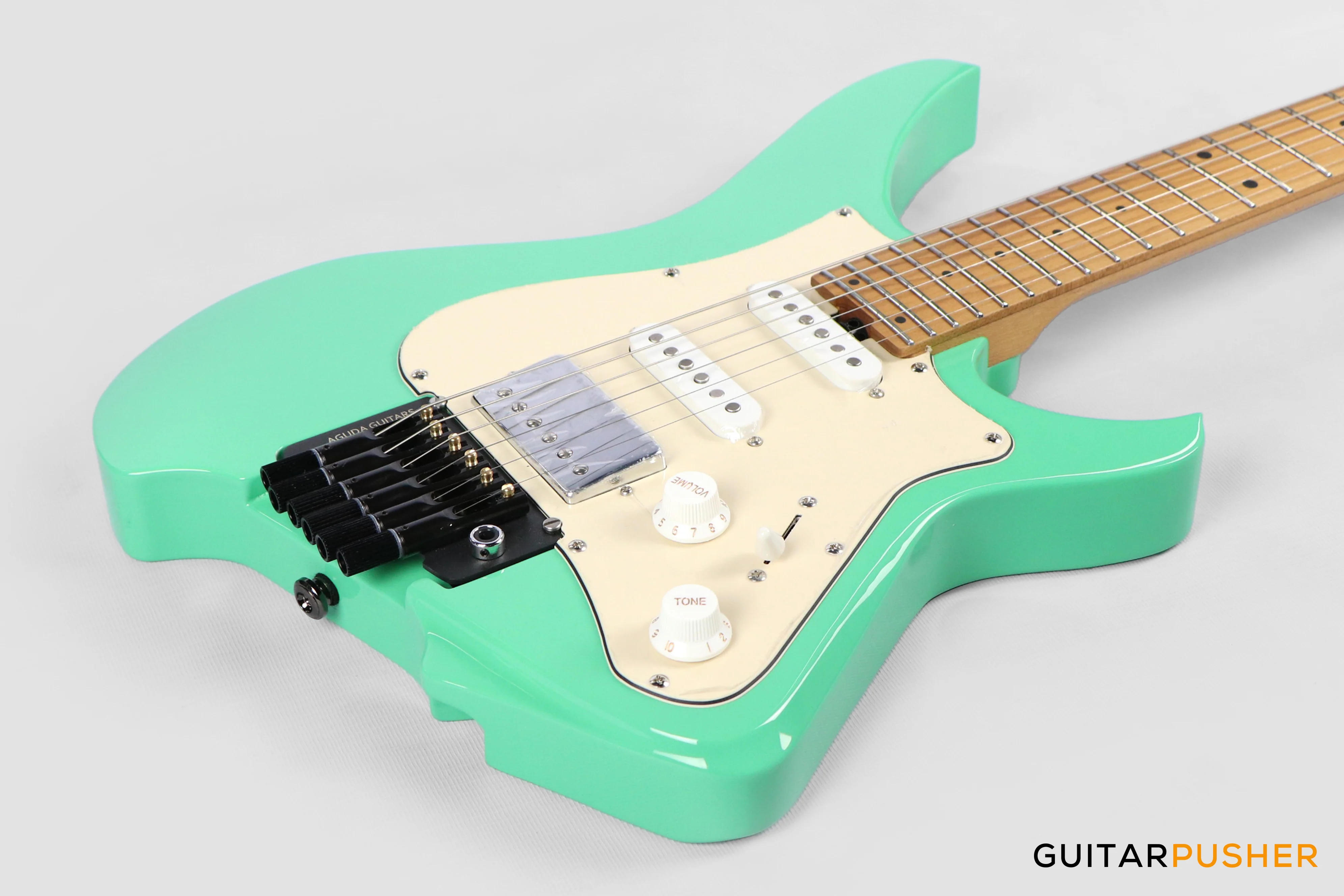 Aguda Musicboy Pro Headless Electric Guitar Alder Body Roasted Maple Fretboard - Surf Green w/ Cream Pickguard - Image 11