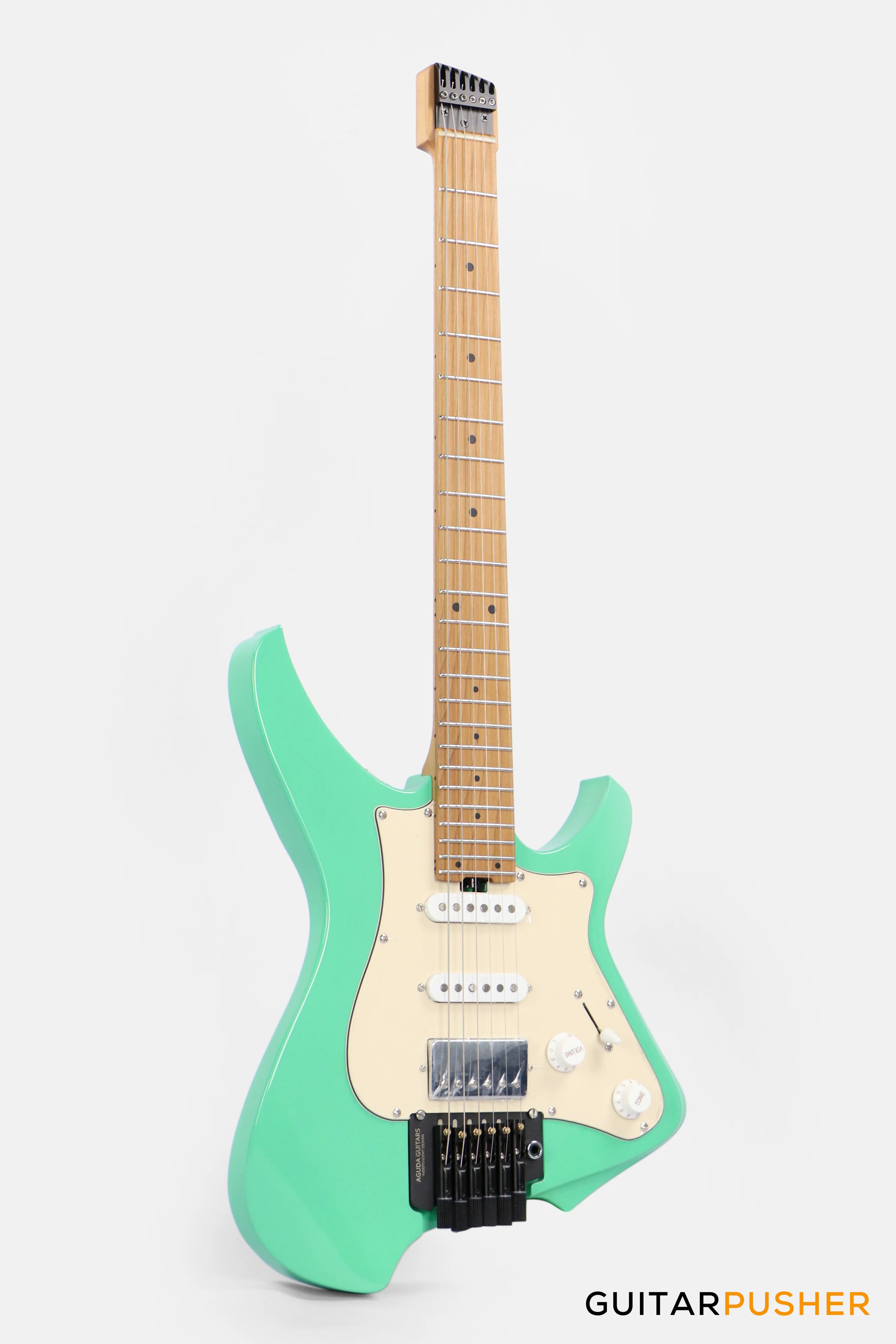 Aguda Musicboy Pro Headless Electric Guitar Alder Body Roasted Maple Fretboard - Surf Green w/ Cream Pickguard - Image 3