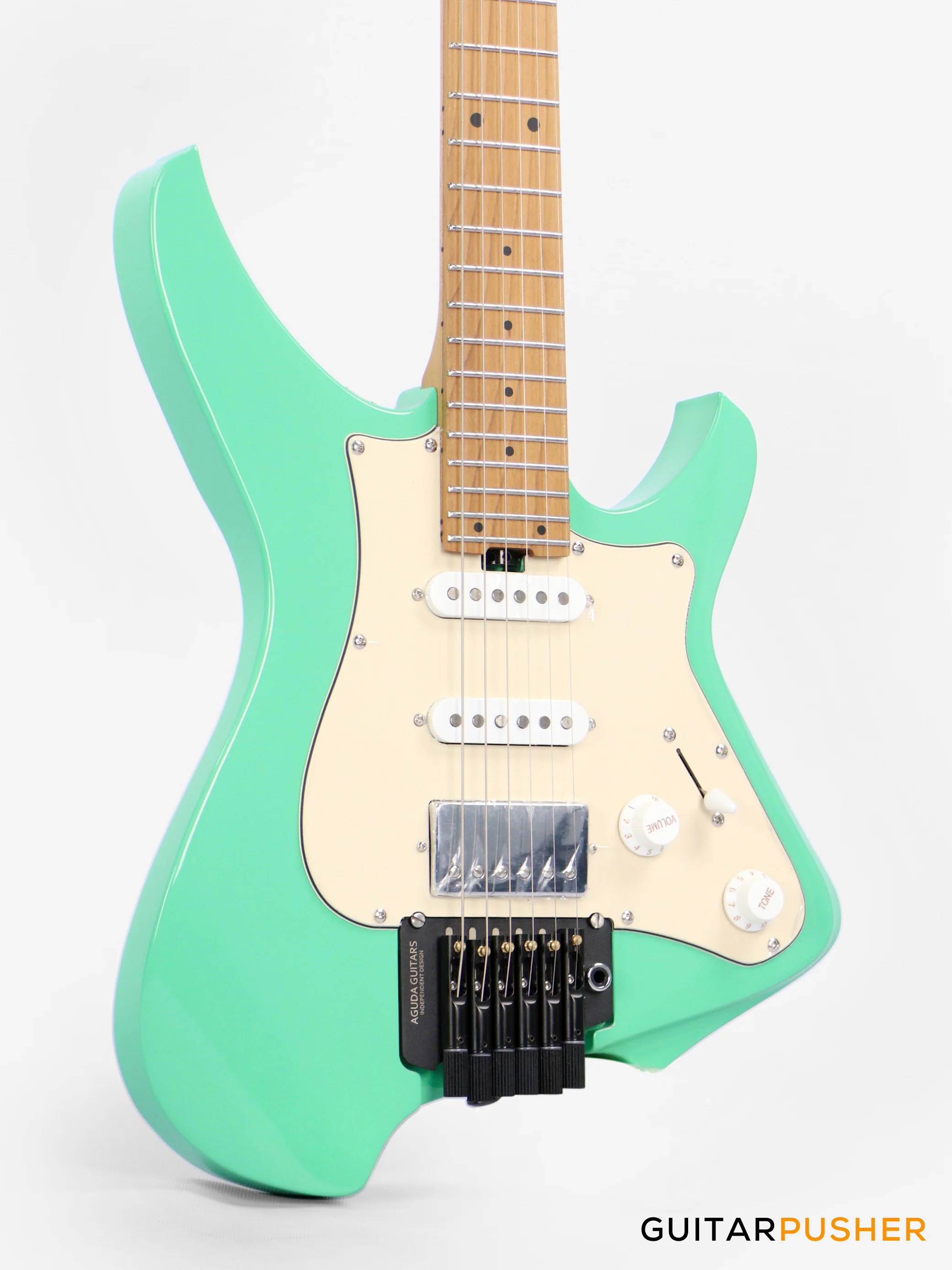 Aguda Musicboy Pro Headless Electric Guitar Alder Body Roasted Maple Fretboard - Surf Green w/ Cream Pickguard - Image 4