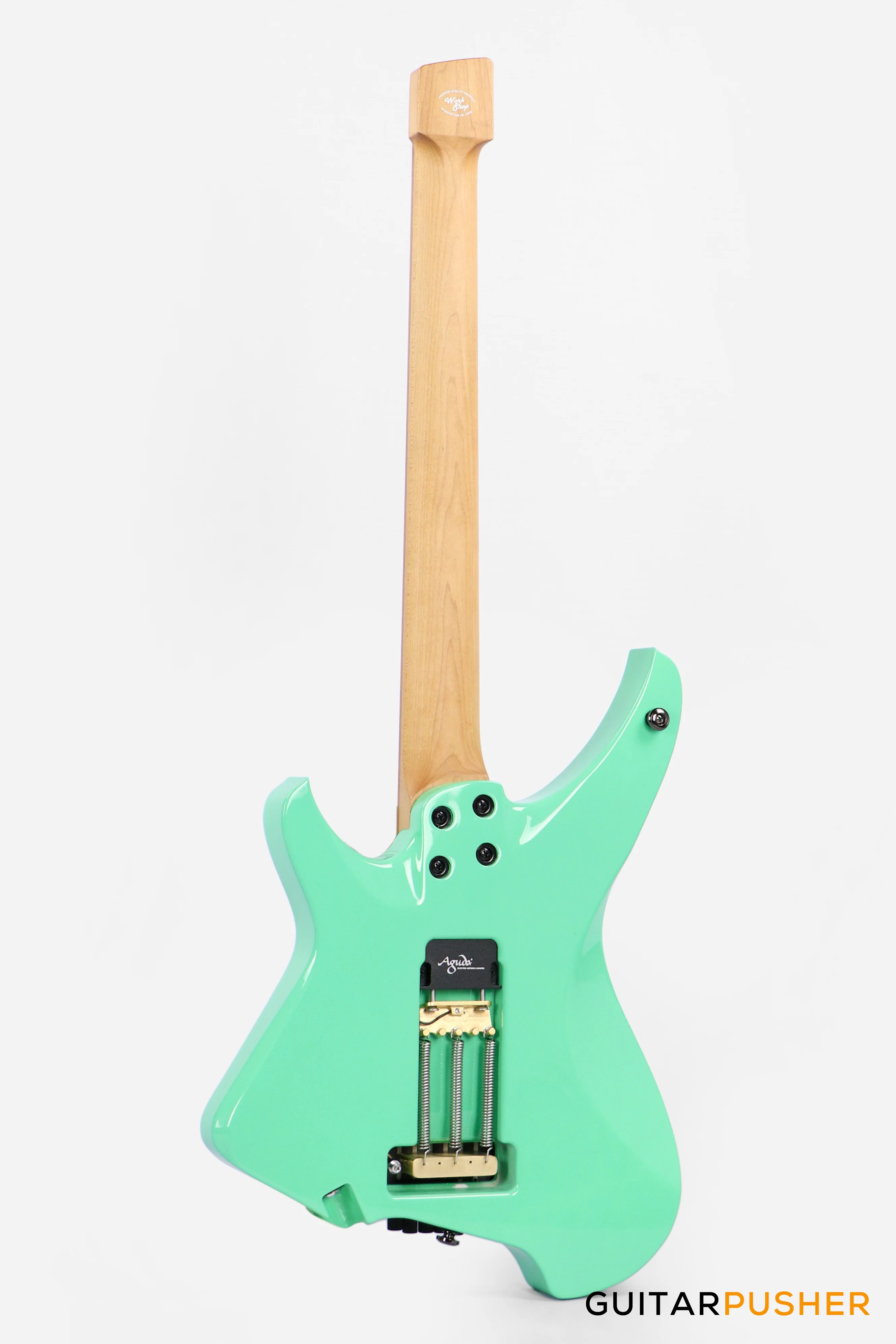 Aguda Musicboy Pro Headless Electric Guitar Alder Body Roasted Maple Fretboard - Surf Green w/ Cream Pickguard - Image 6