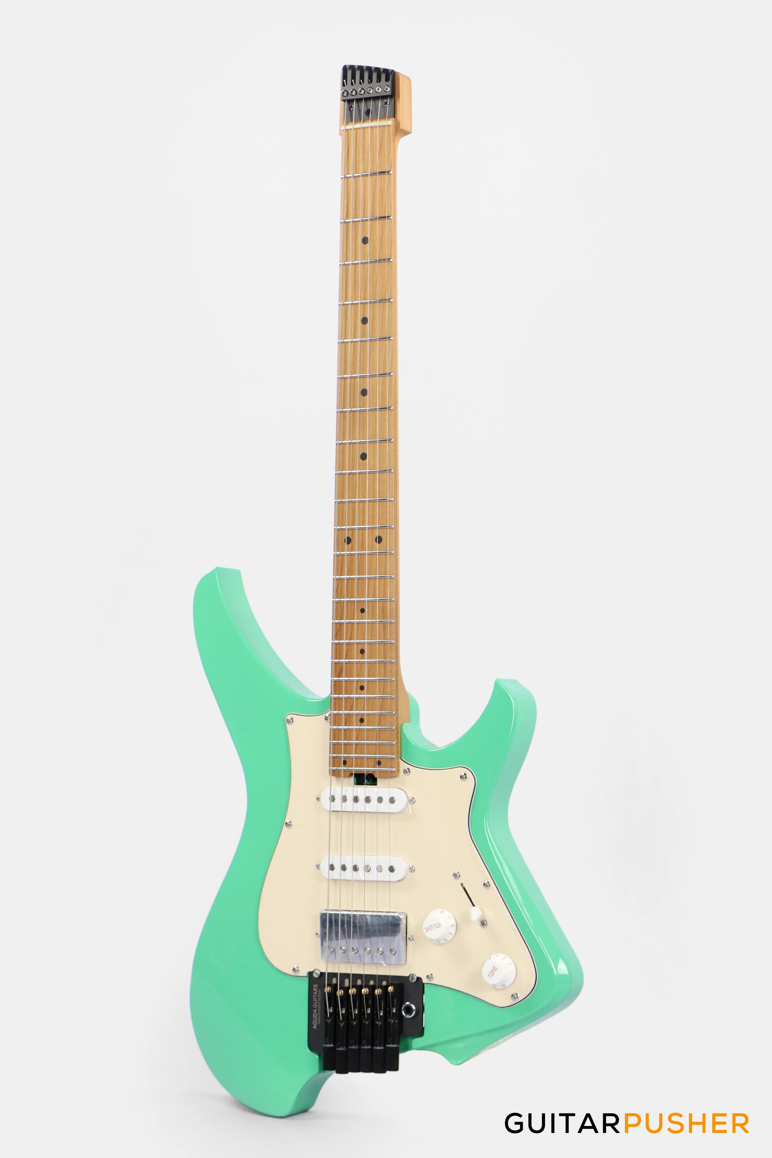 Aguda Musicboy Pro Headless Electric Guitar Alder Body Roasted Maple Fretboard - Surf Green w/ Cream Pickguard - Image 7