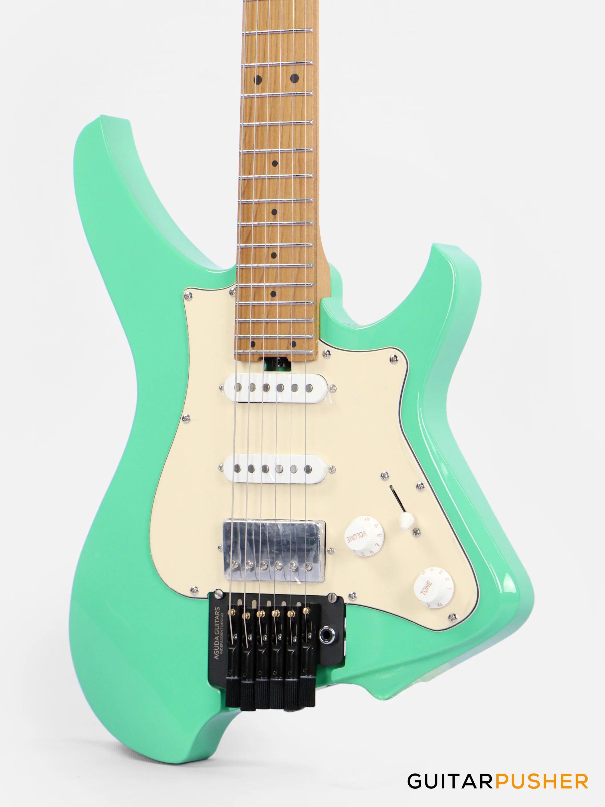Aguda Musicboy Pro Headless Electric Guitar Alder Body Roasted Maple Fretboard - Surf Green w/ Cream Pickguard - Image 8