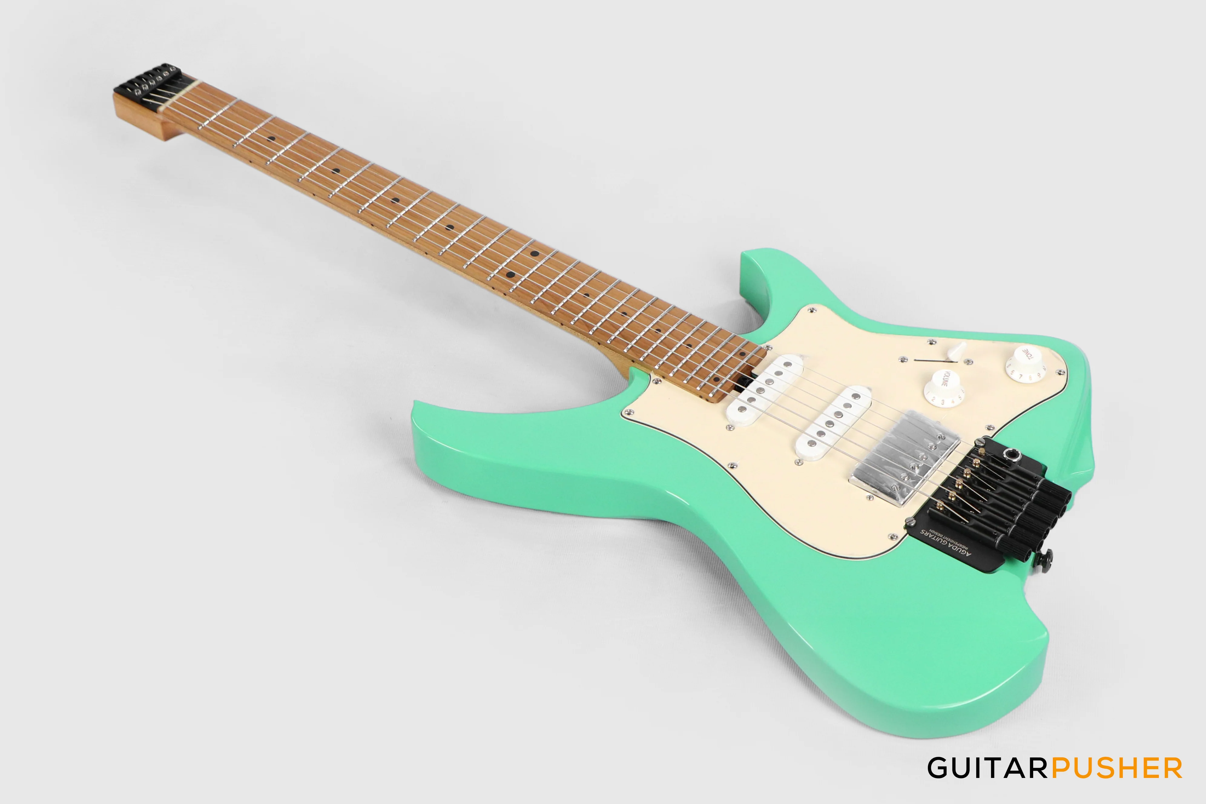 Aguda Musicboy Pro Headless Electric Guitar Alder Body Roasted Maple Fretboard - Surf Green w/ Cream Pickguard - Image 9