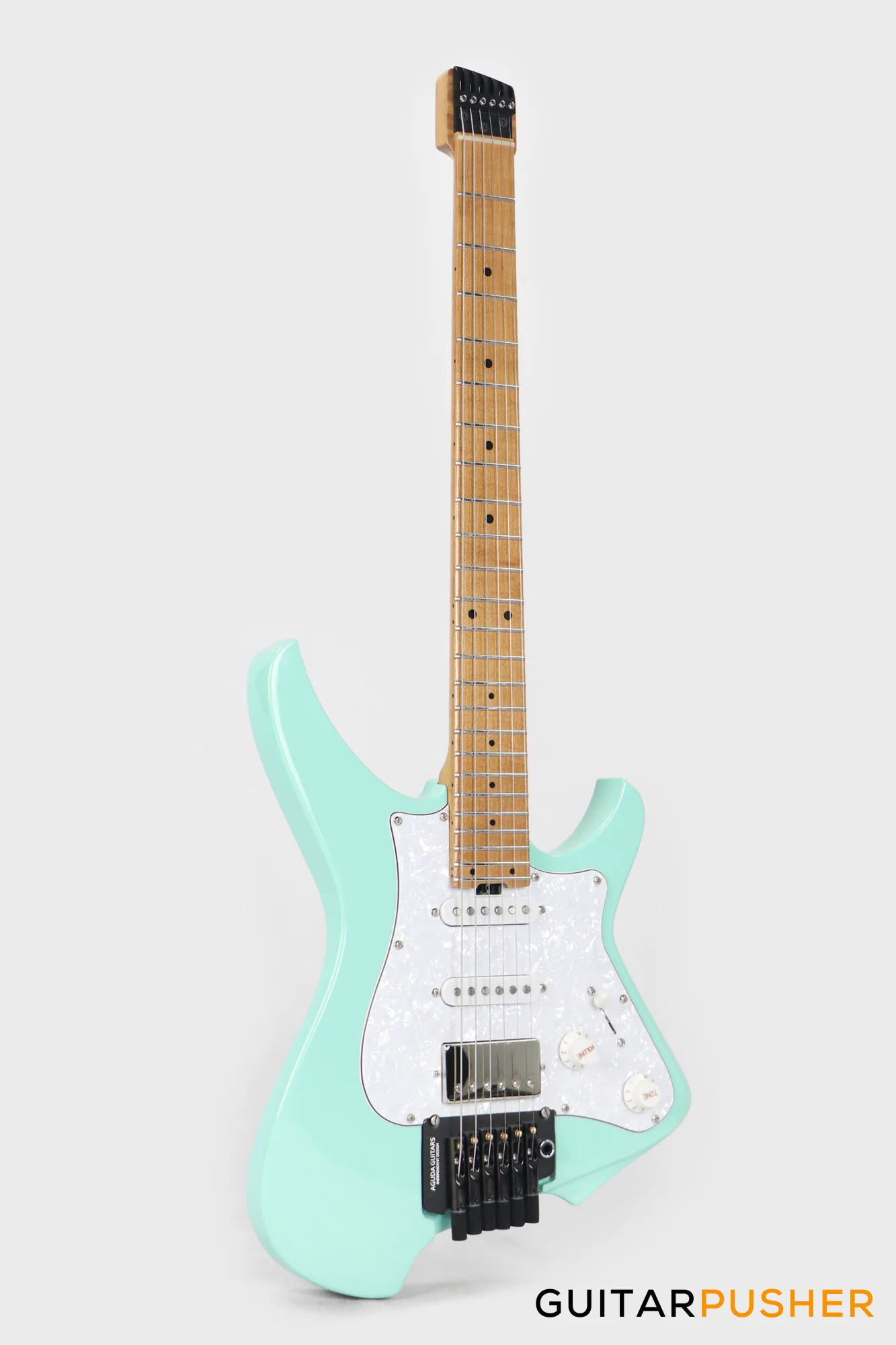 Aguda Musicboy Pro Headless Electric Guitar Alder Body Roasted Maple Fretboard - Surf Green w/ Pearloid Pickguard - Image 11
