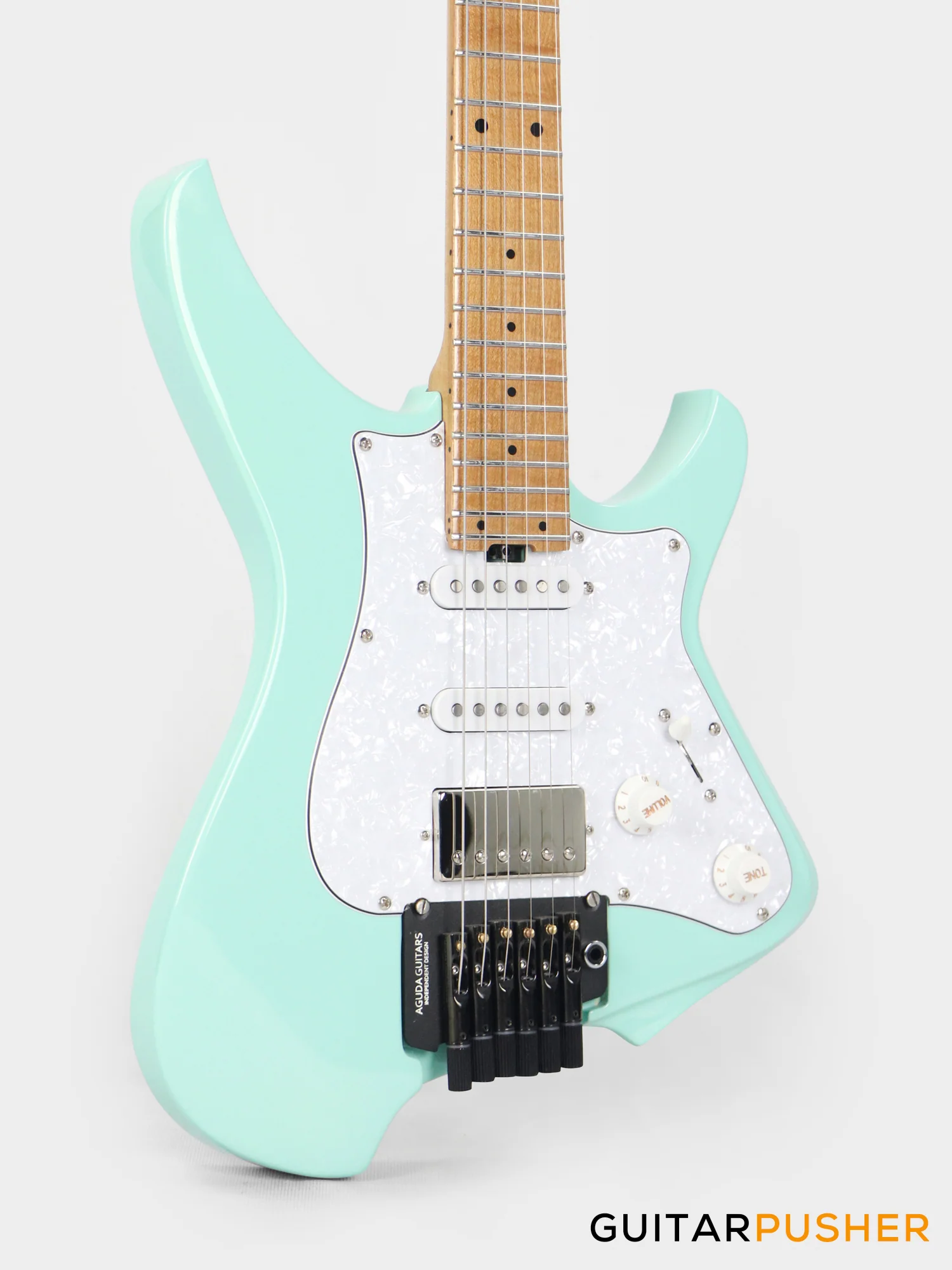 Aguda Musicboy Pro Headless Electric Guitar Alder Body Roasted Maple Fretboard - Surf Green w/ Pearloid Pickguard - Image 12