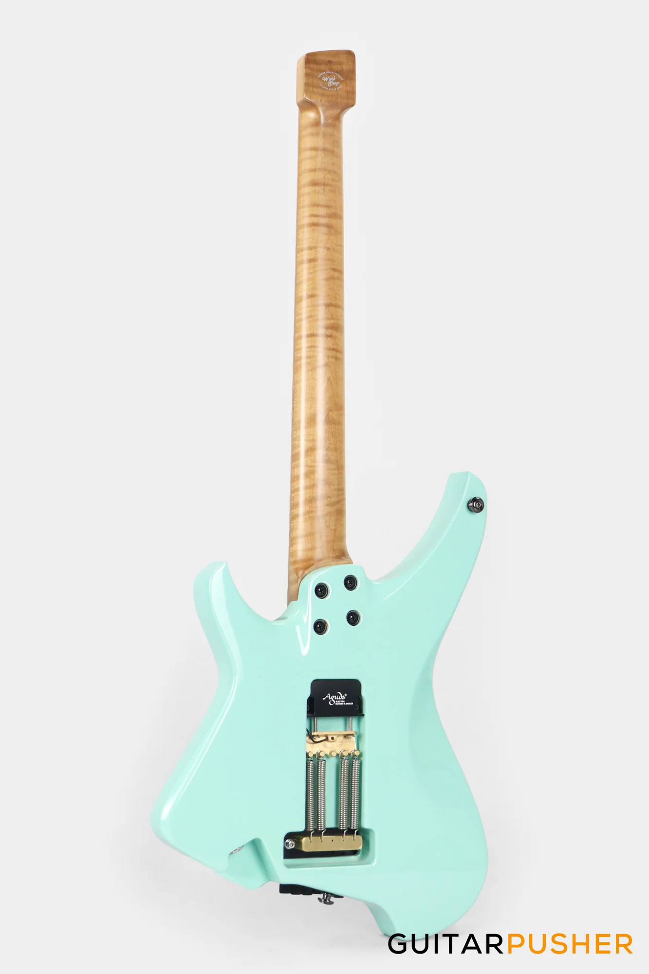 Aguda Musicboy Pro Headless Electric Guitar Alder Body Roasted Maple Fretboard - Surf Green w/ Pearloid Pickguard - Image 5