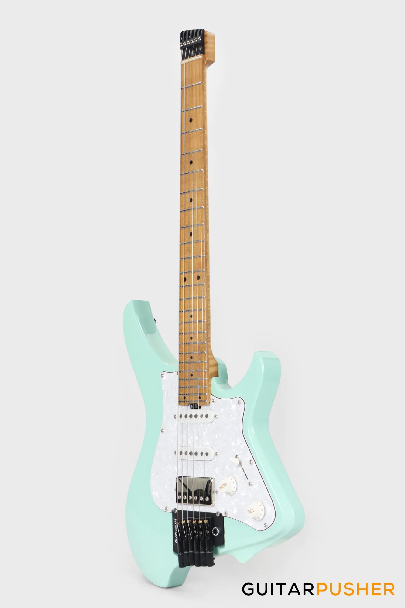 Aguda Musicboy Pro Headless Electric Guitar Alder Body Roasted Maple Fretboard - Surf Green w/ Pearloid Pickguard - Image 6