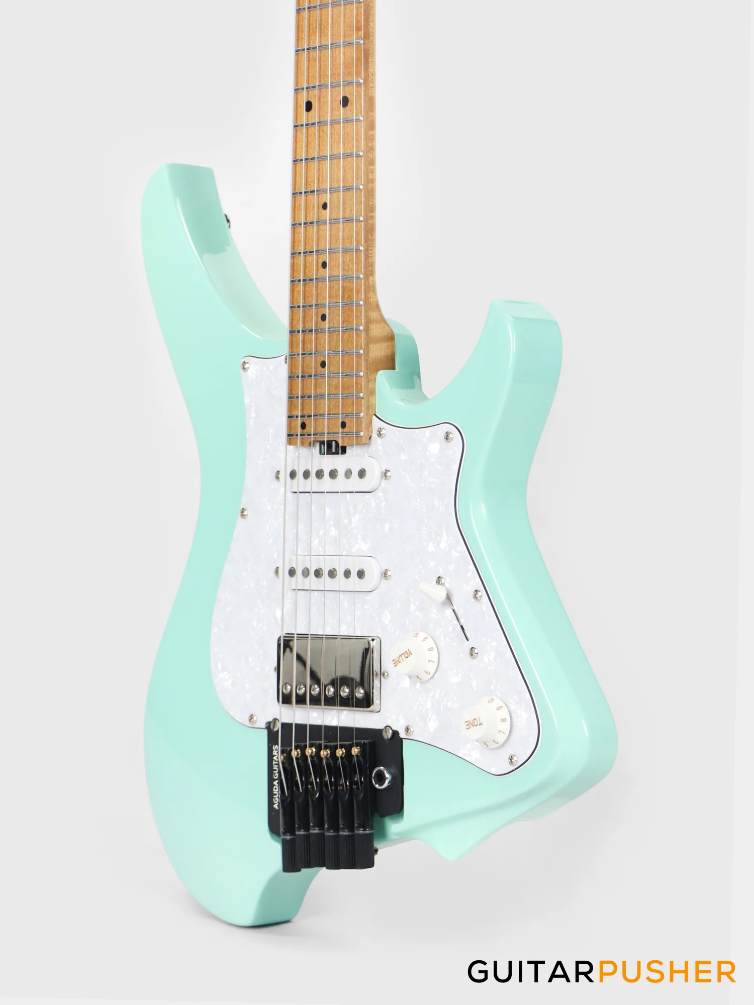 Aguda Musicboy Pro Headless Electric Guitar Alder Body Roasted Maple Fretboard - Surf Green w/ Pearloid Pickguard - Image 7
