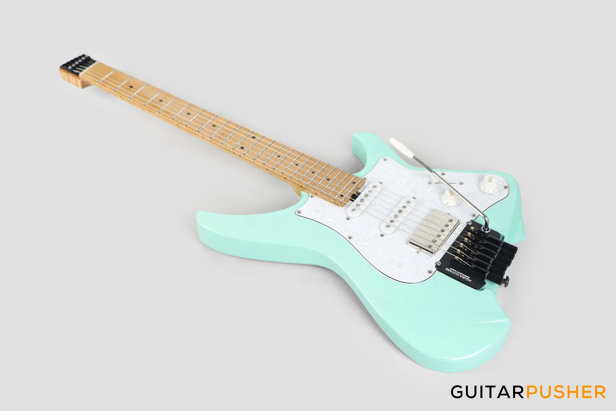 Aguda Musicboy Pro Headless Electric Guitar Alder Body Roasted Maple Fretboard - Surf Green w/ Pearloid Pickguard - Image 8