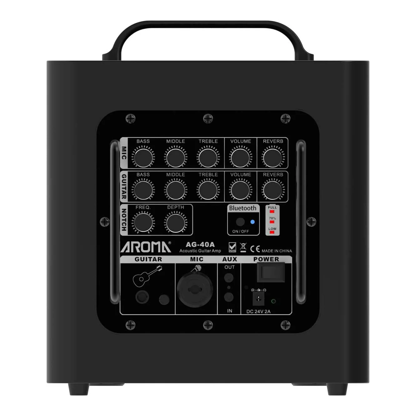 Aroma AG-40A 40W Portable Acoustic Guitar Amplifier/Micro PA or Monitor with Built-in Rechargeable Battery and Bluetooth - Image 4