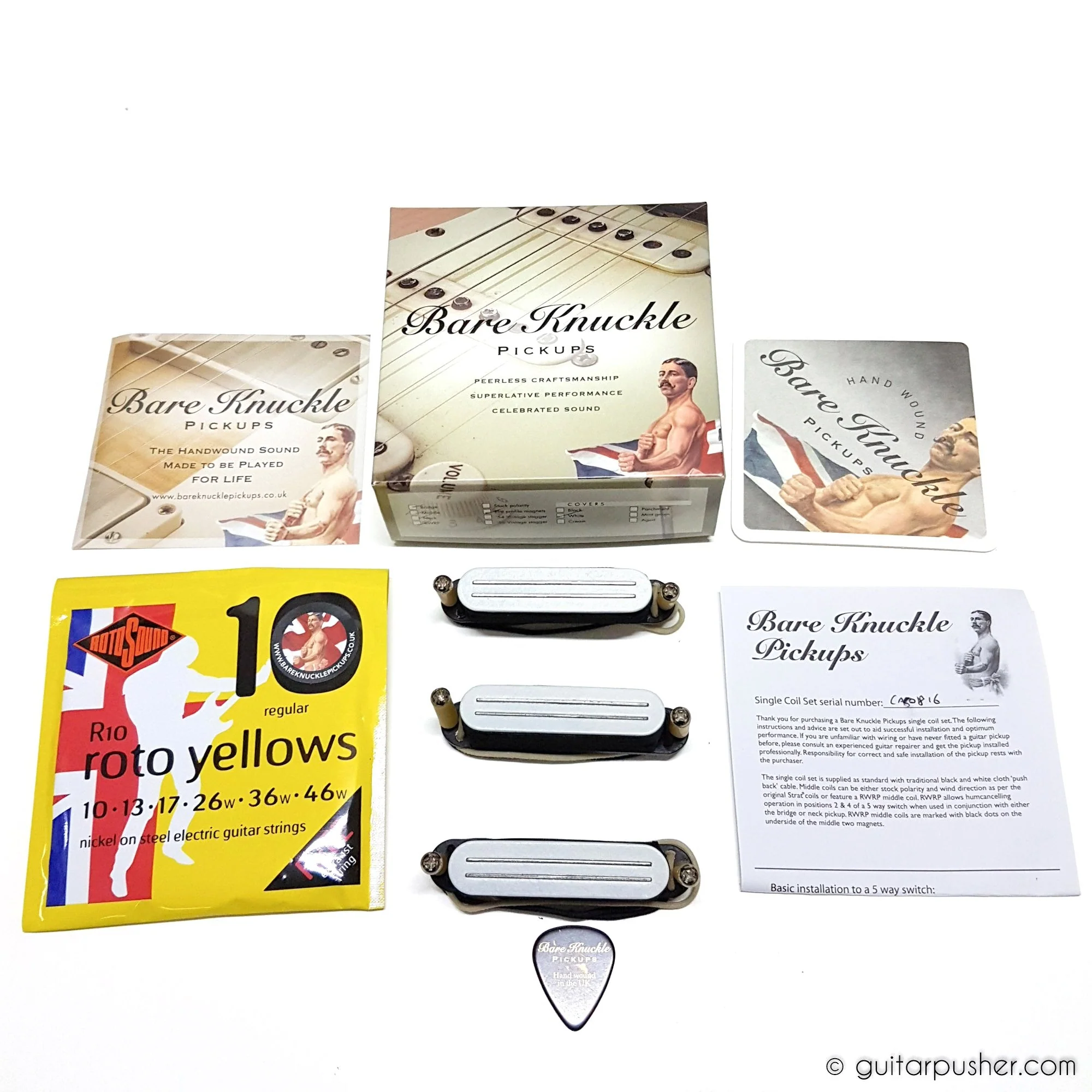 Bareknuckle Cobra Calibrated Set, 6-string Flat Profile, White - Image 4