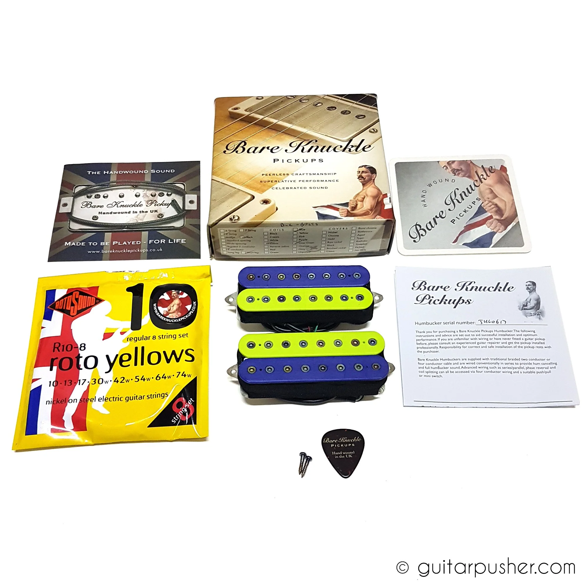 Bareknuckle Juggernaut 8-String Humbucker Pickup Set - Open coil Blue/Lime tri-tab legs for Ibanez - Image 2