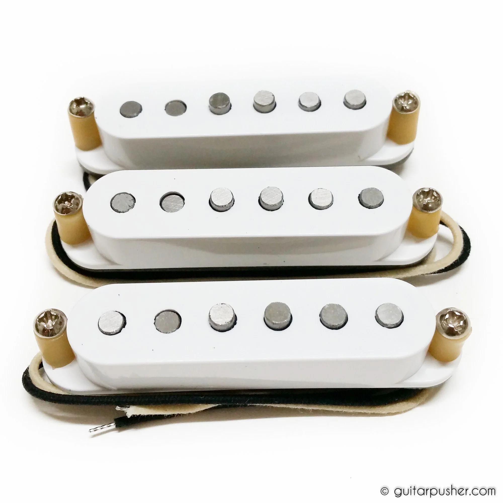 Bareknuckle PAT Pending Veneer 63 Single Coil Strat Pickup Set RWRP Zinc Base - Parchment White