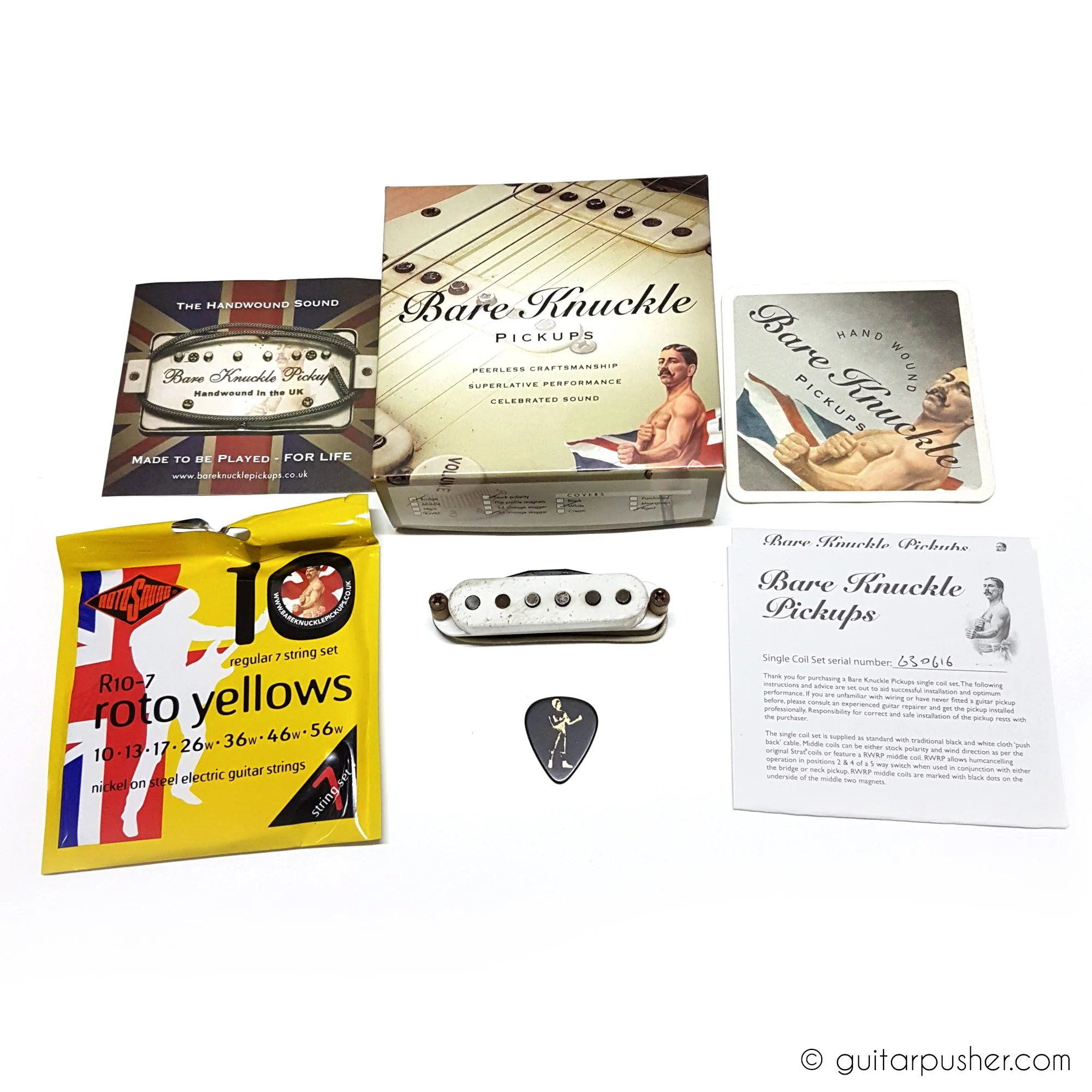 Bareknuckle PAT Pending Veneer 63 Single Coil Strat Pickup Set RWRP Zinc Base - Parchment White - Image 2