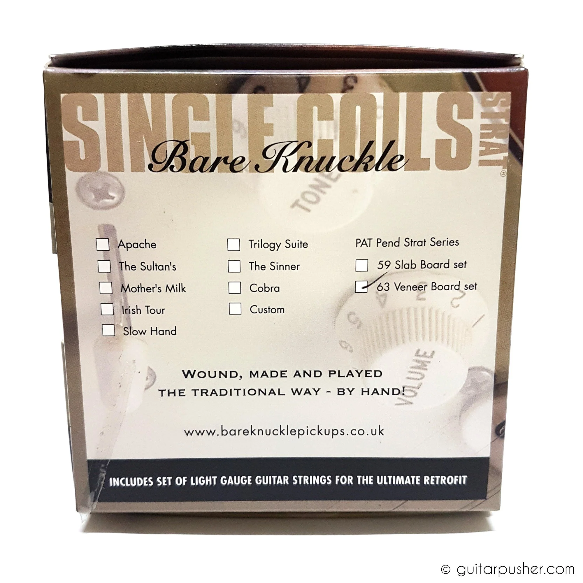 Bareknuckle PAT Pending Veneer 63 Single Coil Strat Pickup Set RWRP Zinc Base - Parchment White - Image 3