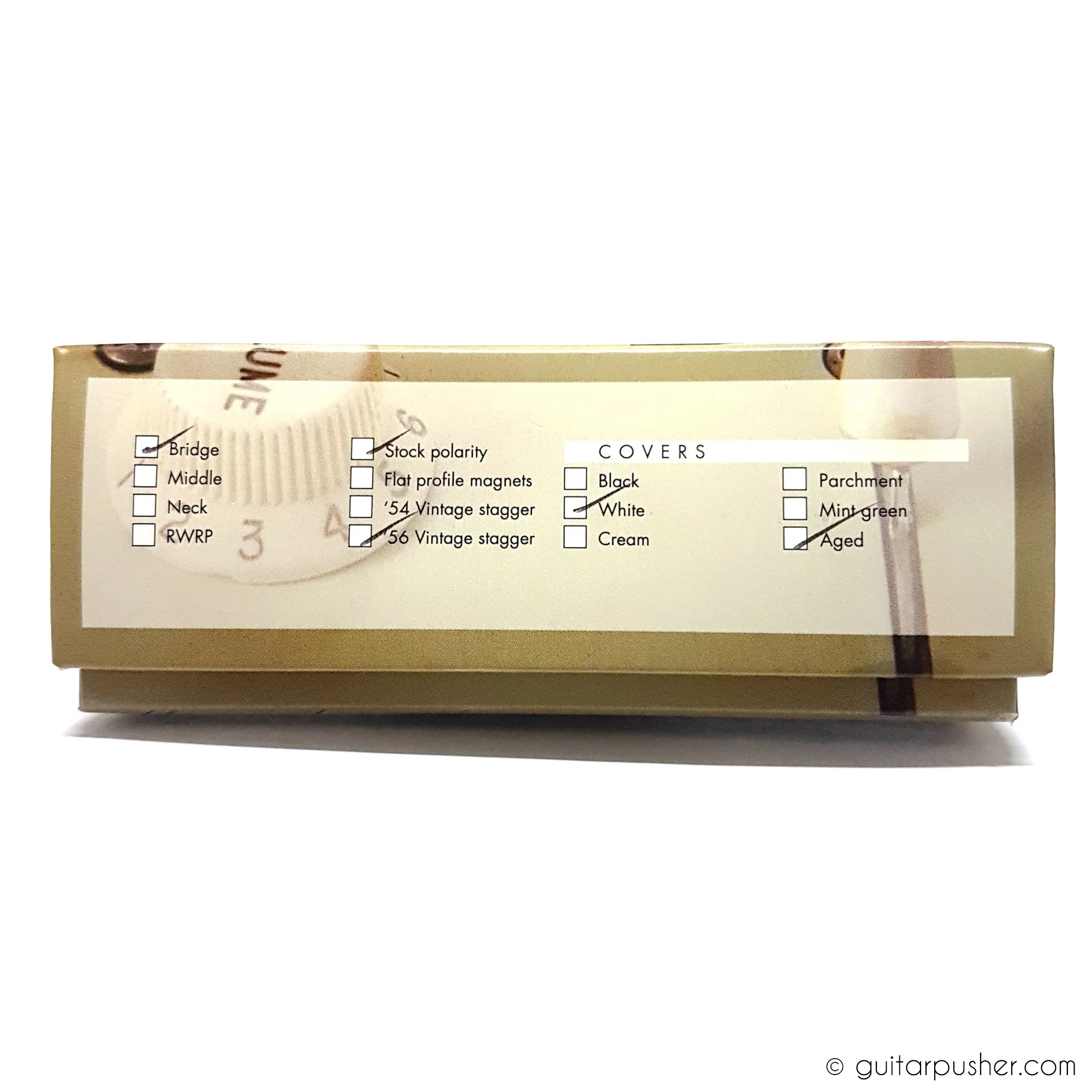 Bareknuckle PAT Pending Veneer 63 Single Coil Strat Pickup Set RWRP Zinc Base - Parchment White - Image 4