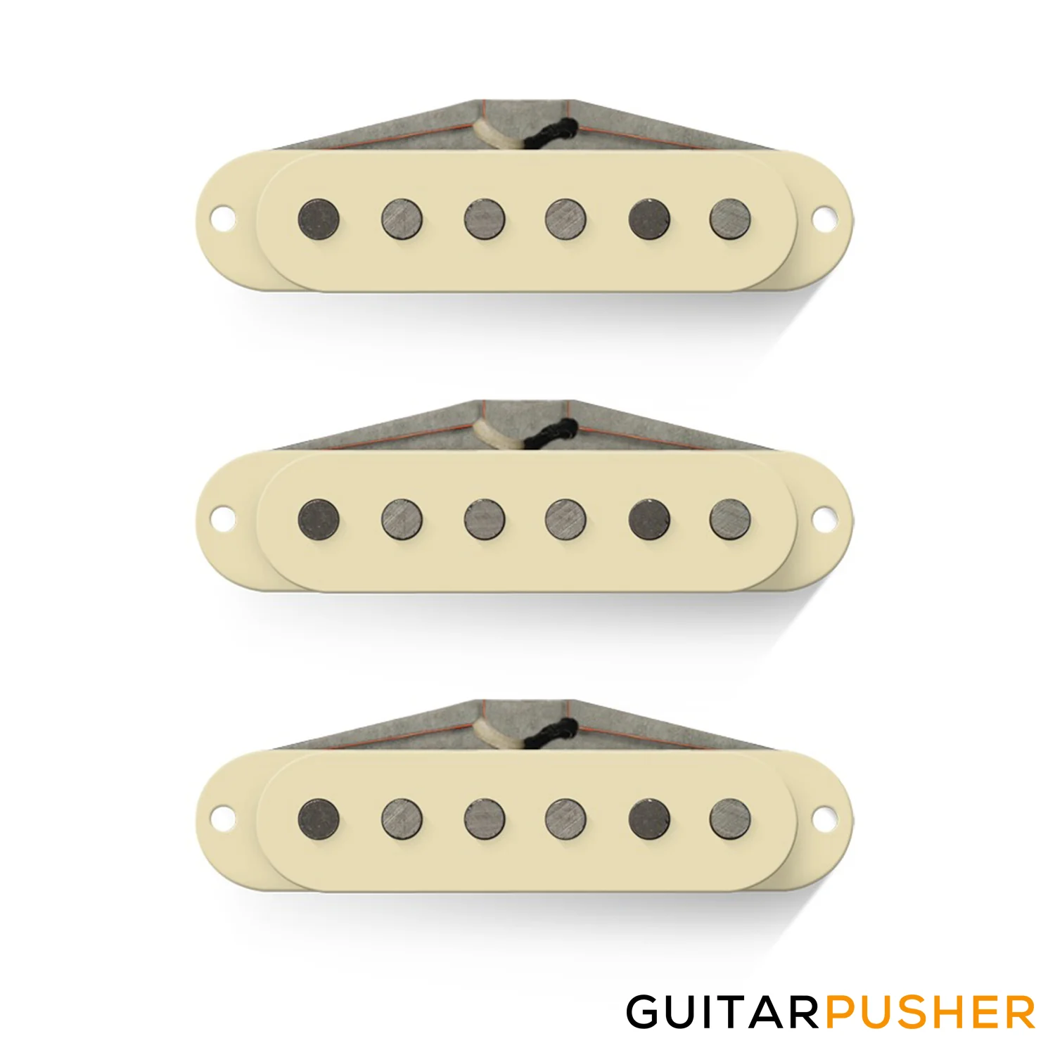 Bareknuckle Slow Hand Calibrated Strat Pickup Set, Flat Profile, RWRP, Zinc Bridge Plate, Cream
