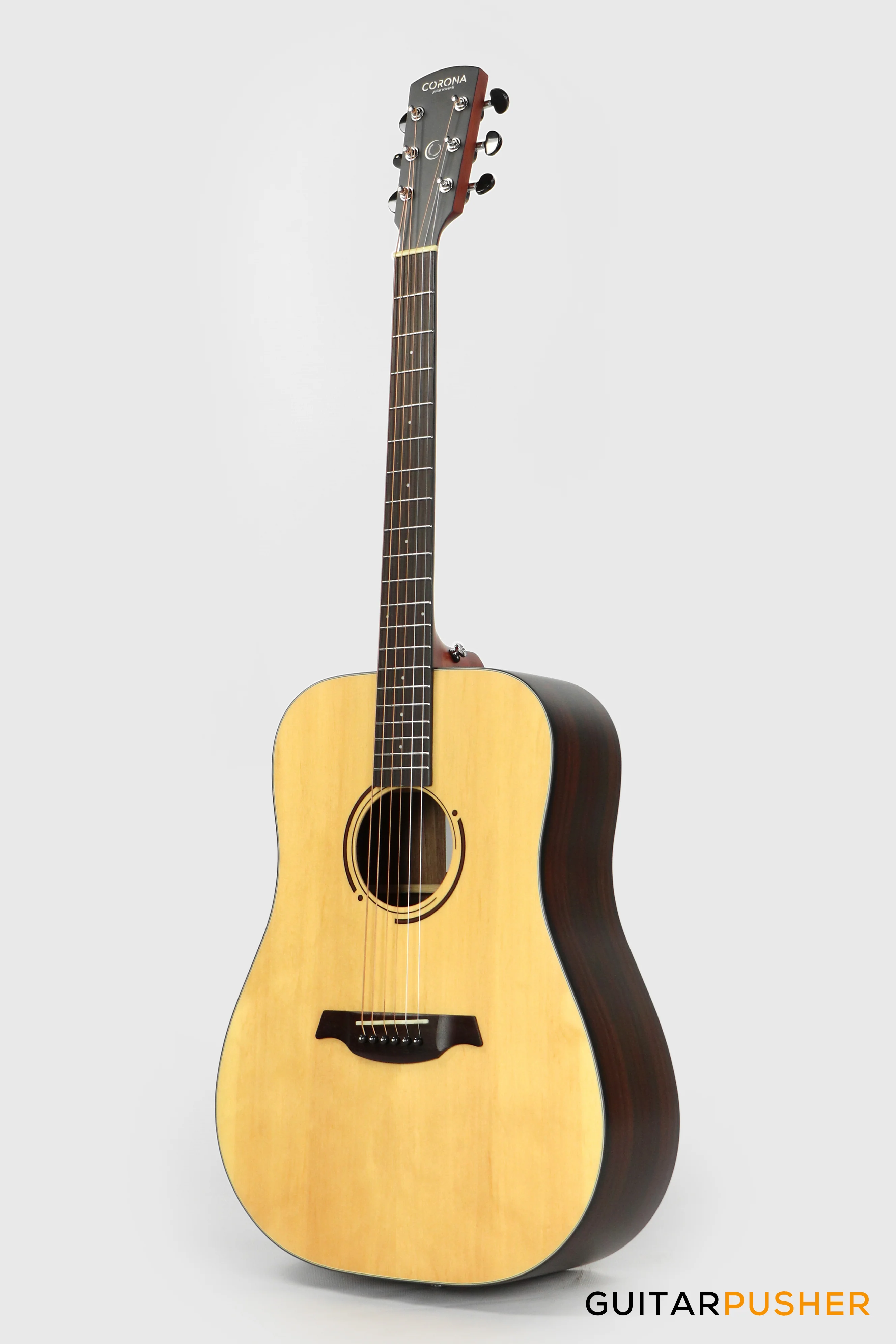Corona Guitars CD-1000 Solid Sitka Spruce Top Indian Rosewood Dreadnought Acoustic Guitar w/ Gig Bag - Natural - Image 7