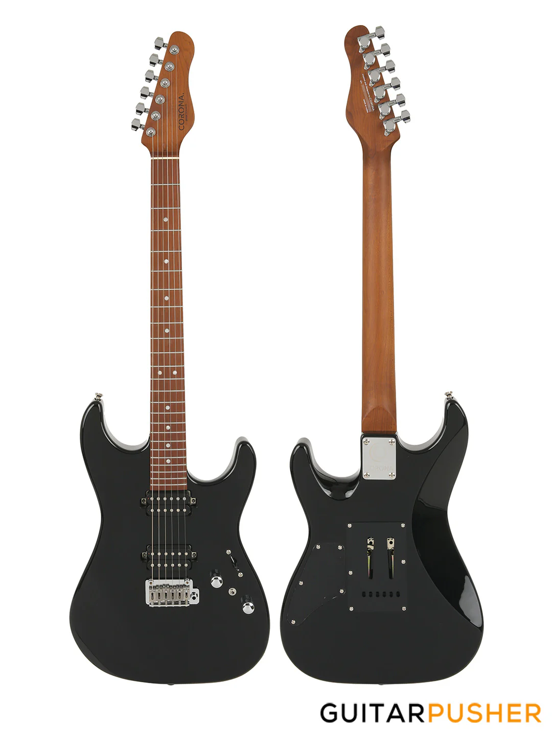 Corona Guitars Modern Plus (HH) S-Style Electric Guitar w/ Gig Bag - Black - Image 2