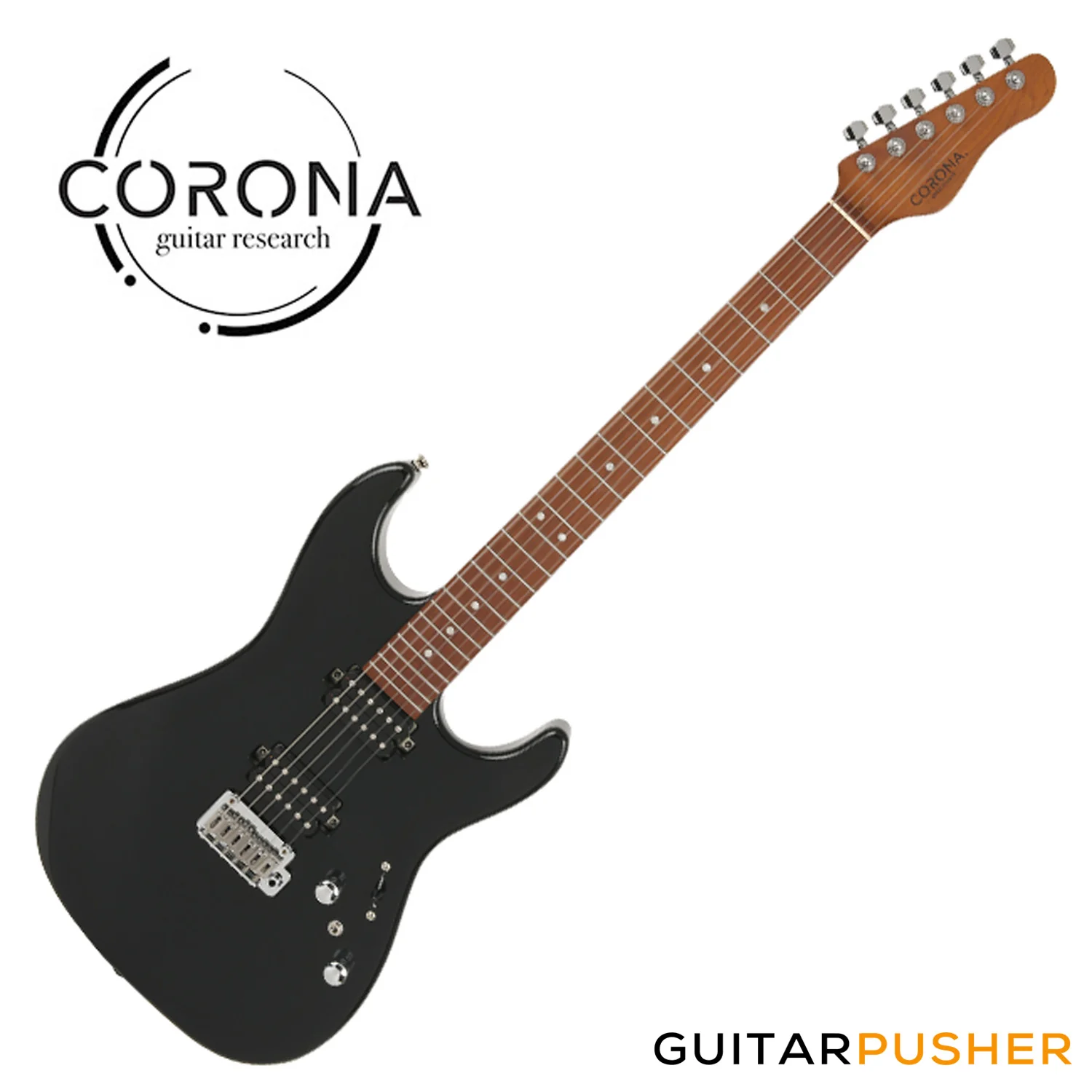 Corona Guitars Modern Plus (HH) S-Style Electric Guitar w/ Gig Bag - Black - Image 3