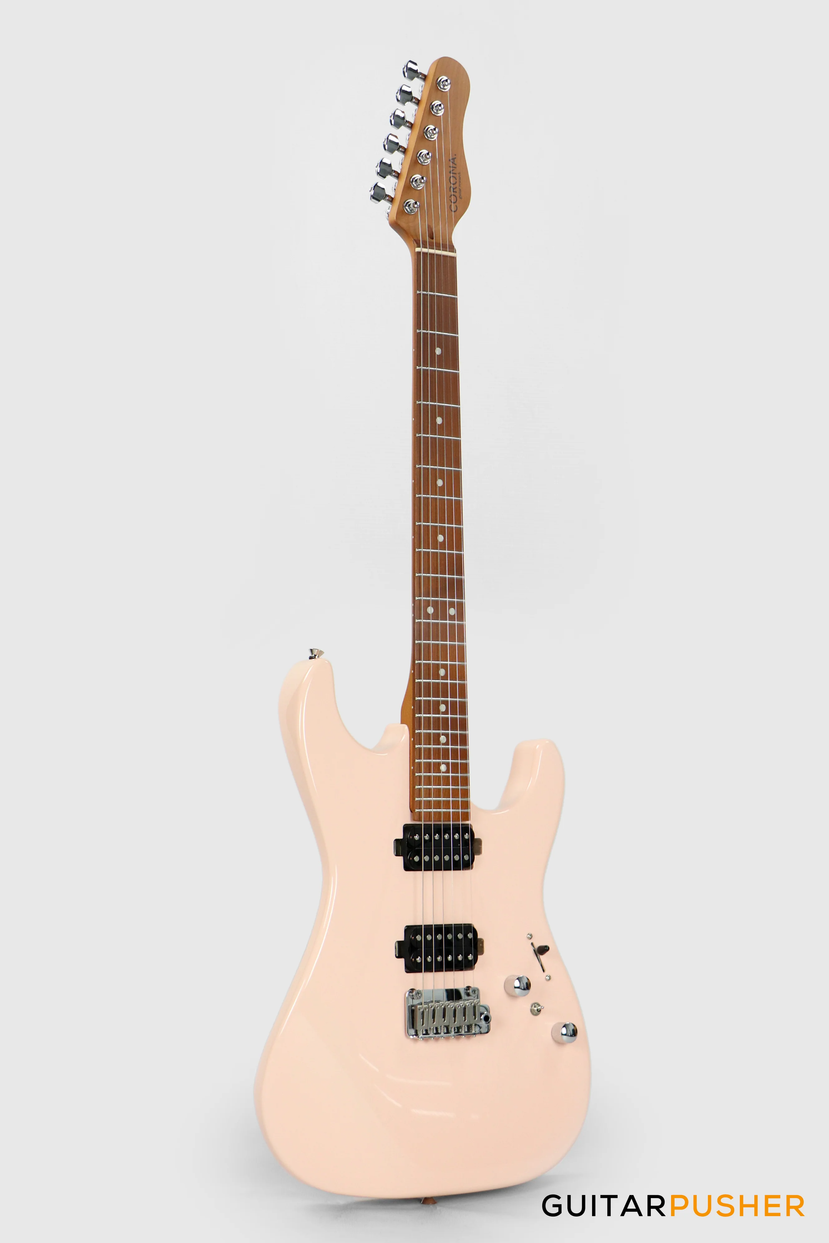 Corona Guitars Modern Plus (HH) S-Style Electric Guitar w/ Gig Bag - Shell Pink - Image 11