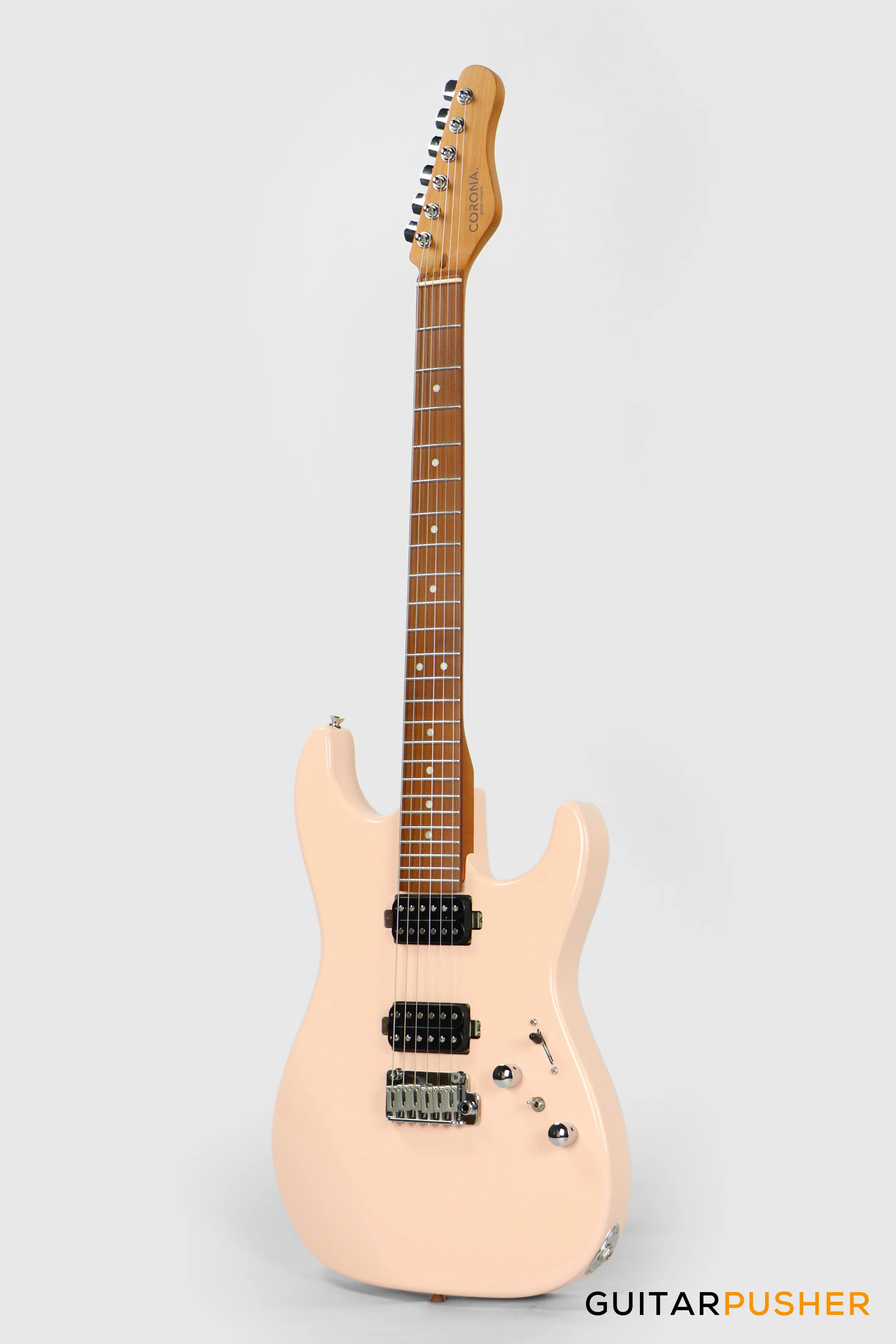 Corona Guitars Modern Plus (HH) S-Style Electric Guitar w/ Gig Bag - Shell Pink - Image 5