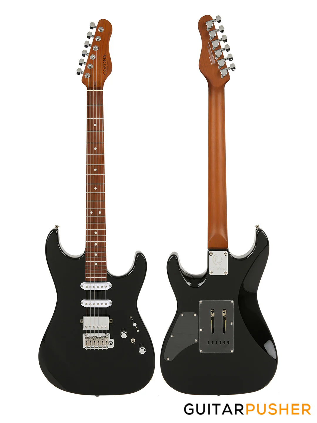 Corona Guitars Modern Plus (HSS) S-Style Electric Guitar w/ Gig Bag - Black - Image 2