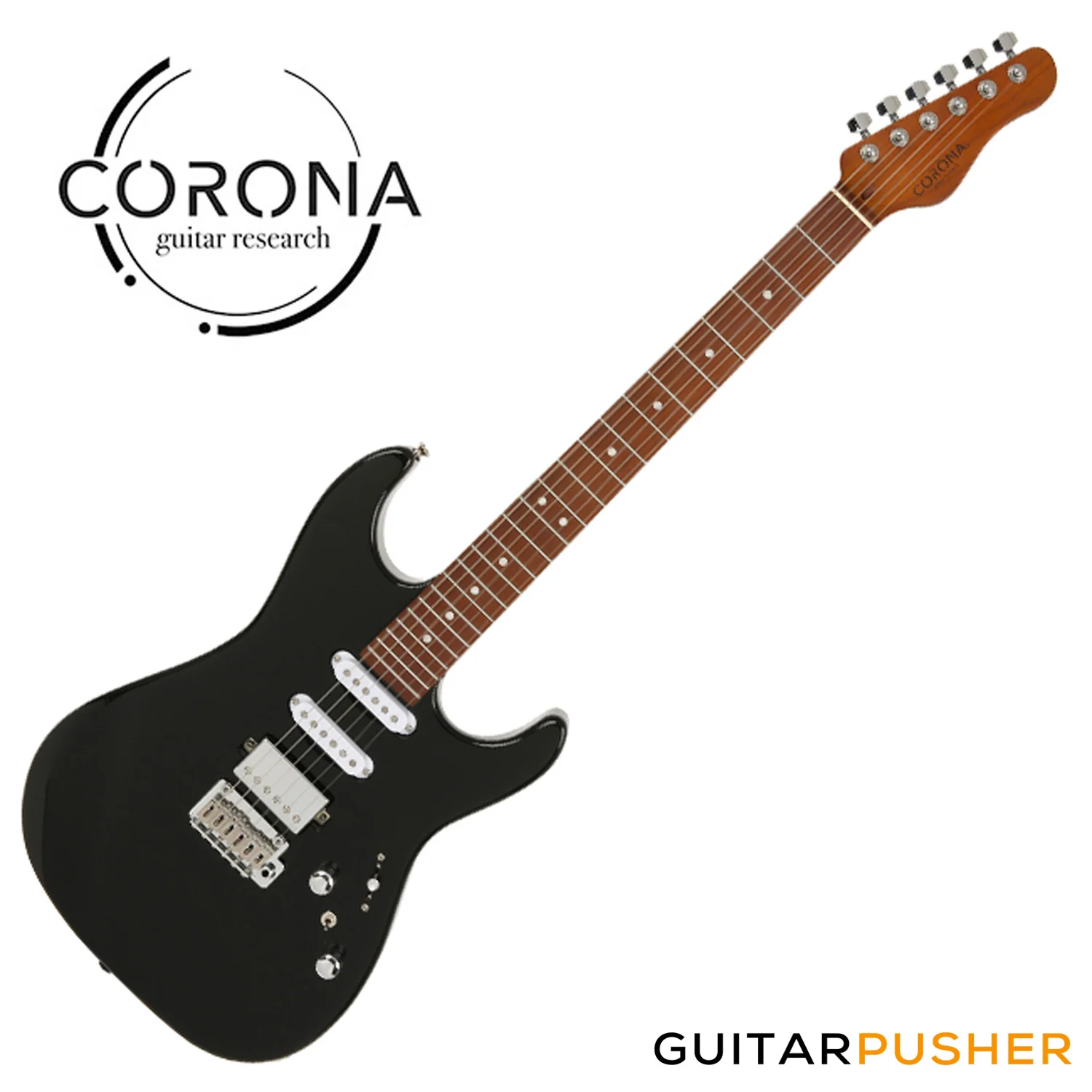 Corona Guitars Modern Plus (HSS) S-Style Electric Guitar w/ Gig Bag - Black - Image 3