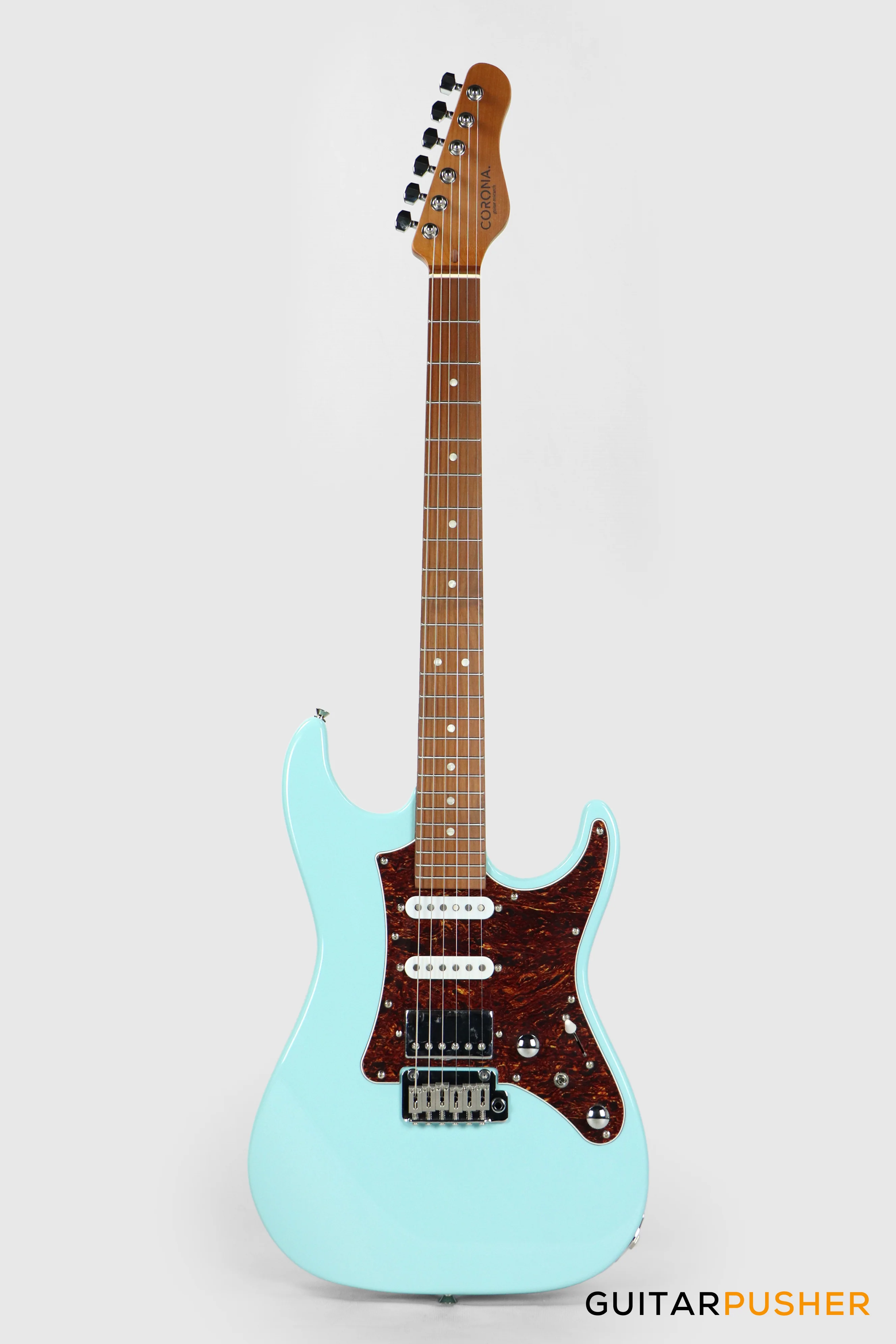 Corona Guitars Modern Plus SE (HSS) S-Style Electric Guitar w/ Gig Bag - Daphne Blue - Image 11