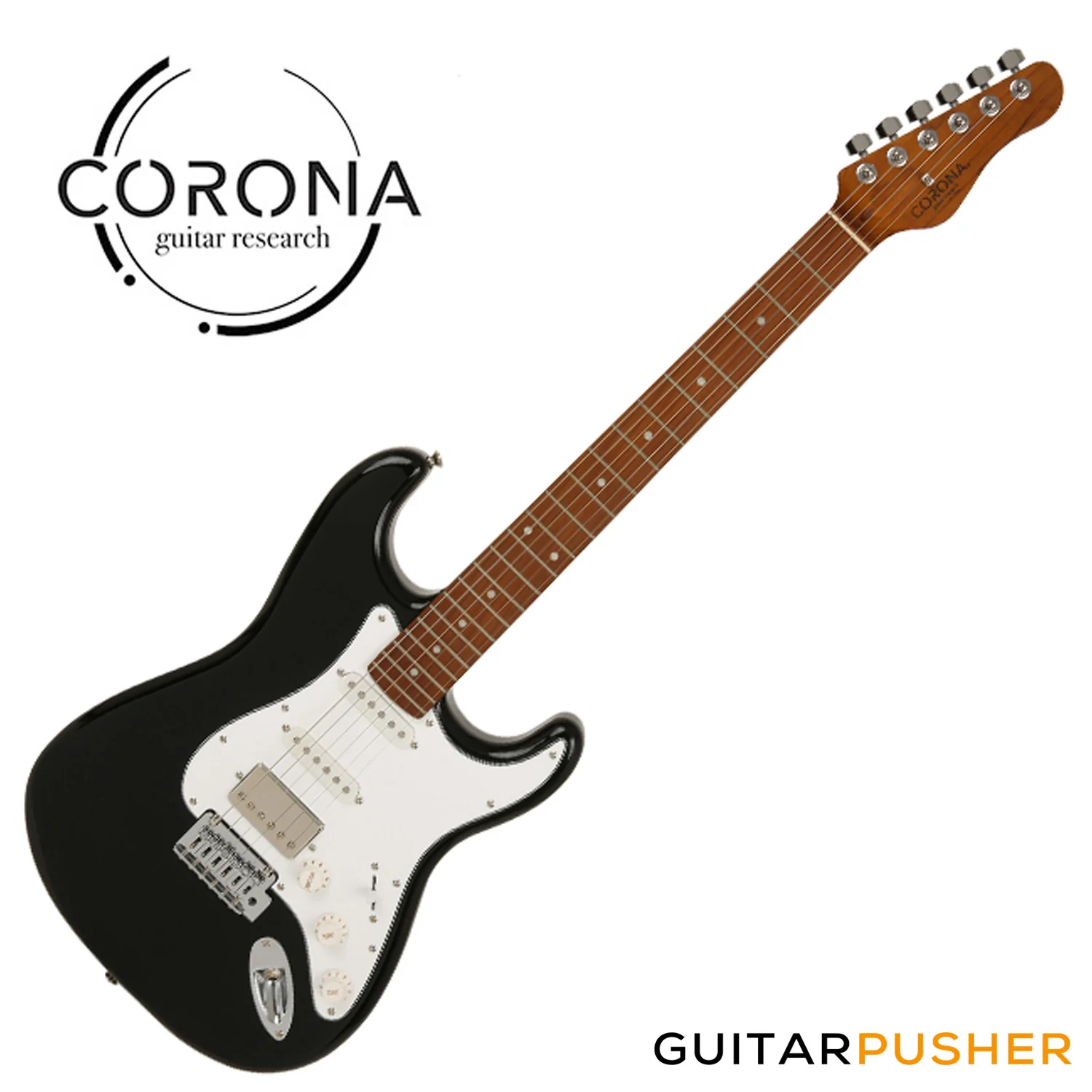 Corona Guitars Standard Plus ST (HSS) S-Style Electric Guitar w/ Gig Bag - Black - Image 3
