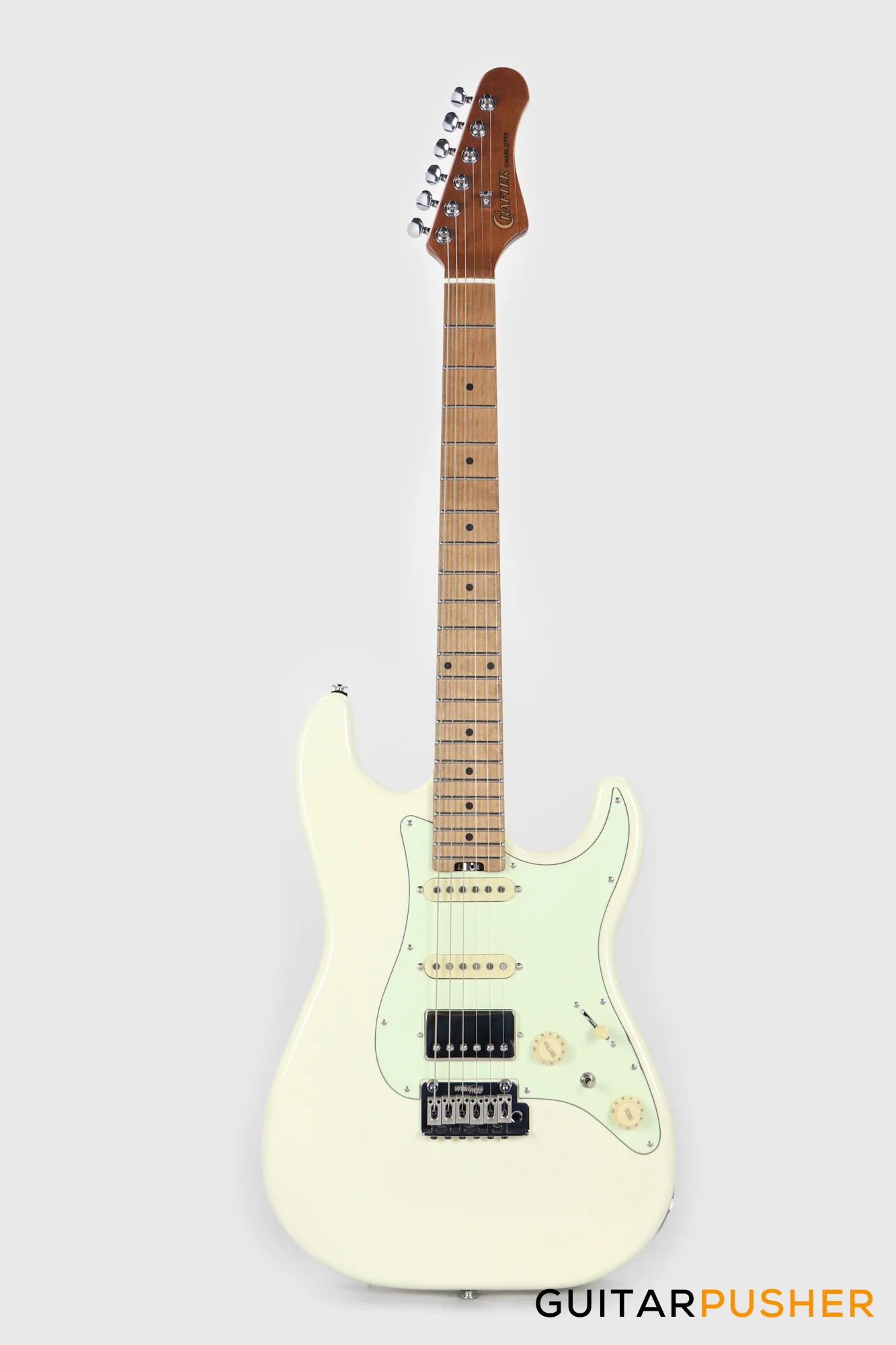 Crafter Guitars Charlotte S VVS MP MW, S-Style HSS Electric Guitar, Roasted Maple Neck/Roasted Maple Fingerboard, w/ Gig Bag - Malty White - Image 2