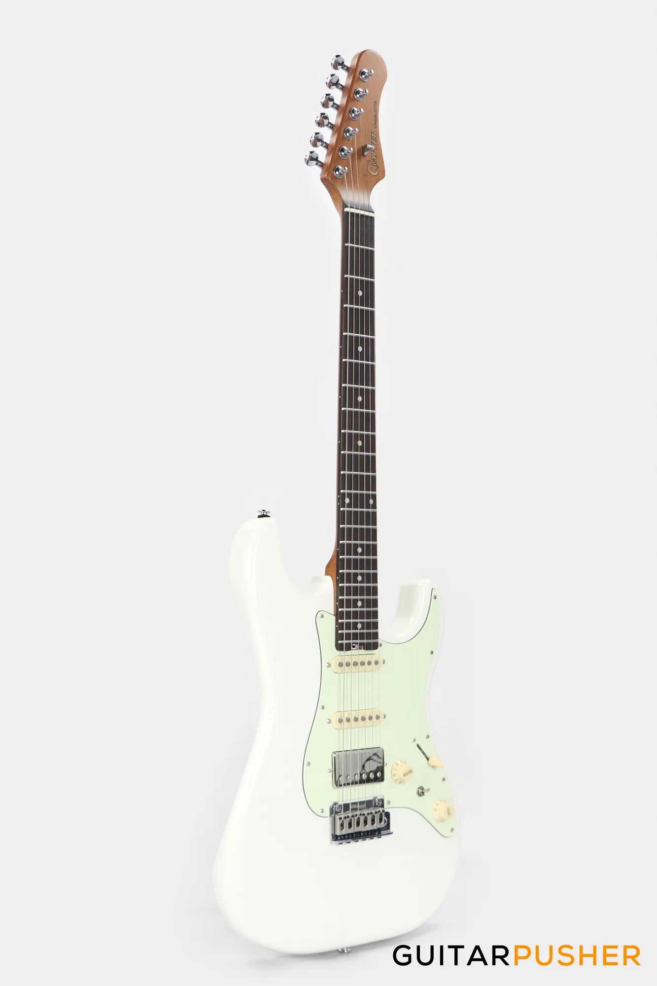 Crafter Guitars Charlotte S VVS RS OW, S-Style HSS Electric Guitar, Roasted Maple Neck/Rosewood Fingerboard, w/ Gig Bag - Olympic White - Image 3