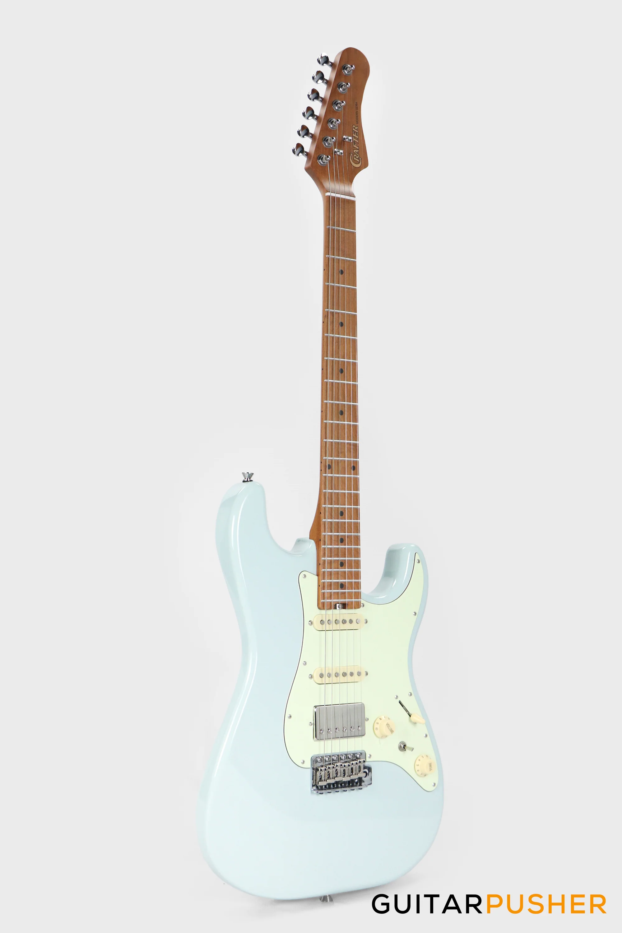 Crafter Guitars Modern Sera S VVS MP DB, S-Style Electric Guitar, Roasted Maple Neck/Roasted Maple Fingerboard, w/ Gig Bag - Day Blue - Image 4