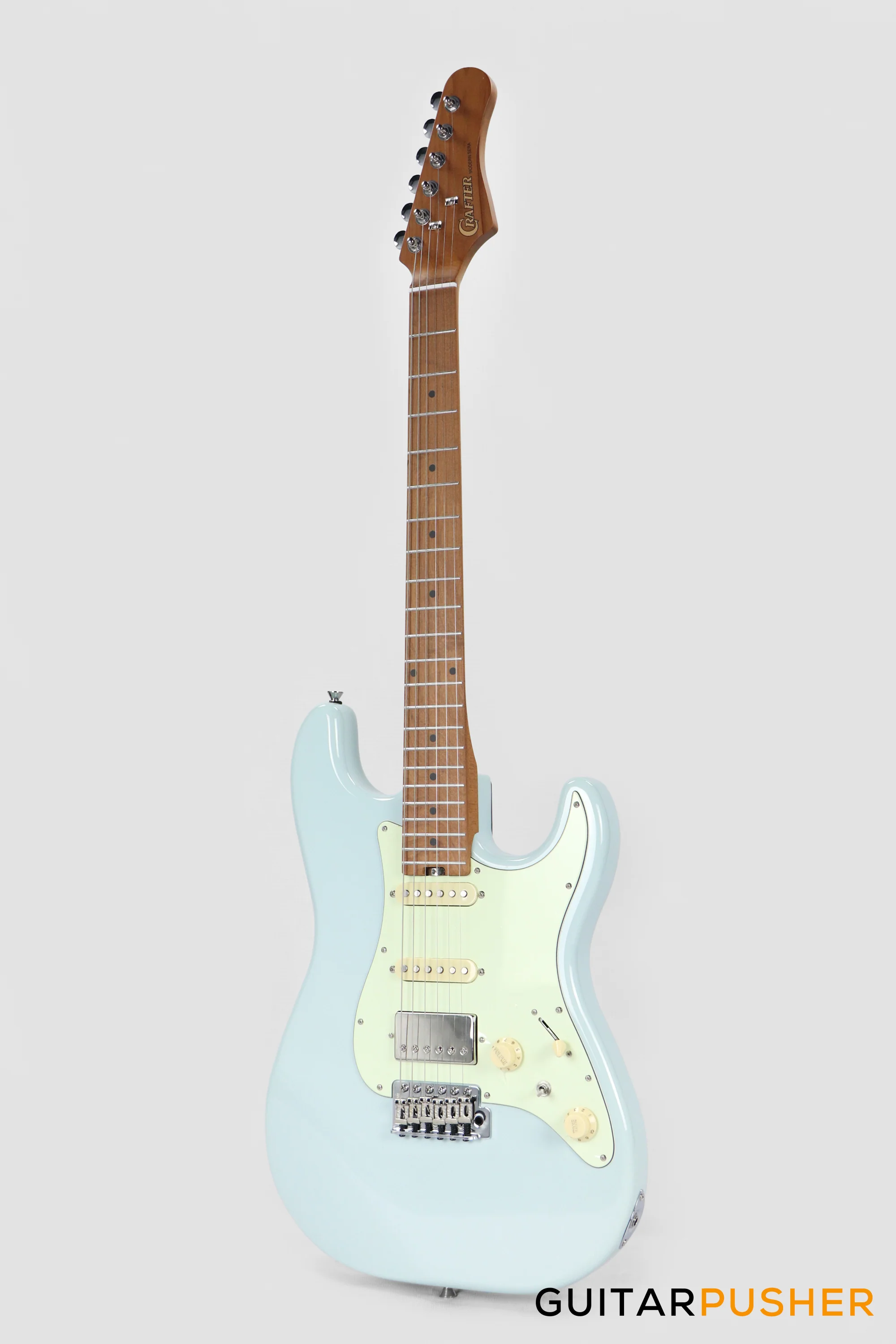 Crafter Guitars Modern Sera S VVS MP DB, S-Style Electric Guitar, Roasted Maple Neck/Roasted Maple Fingerboard, w/ Gig Bag - Day Blue - Image 8