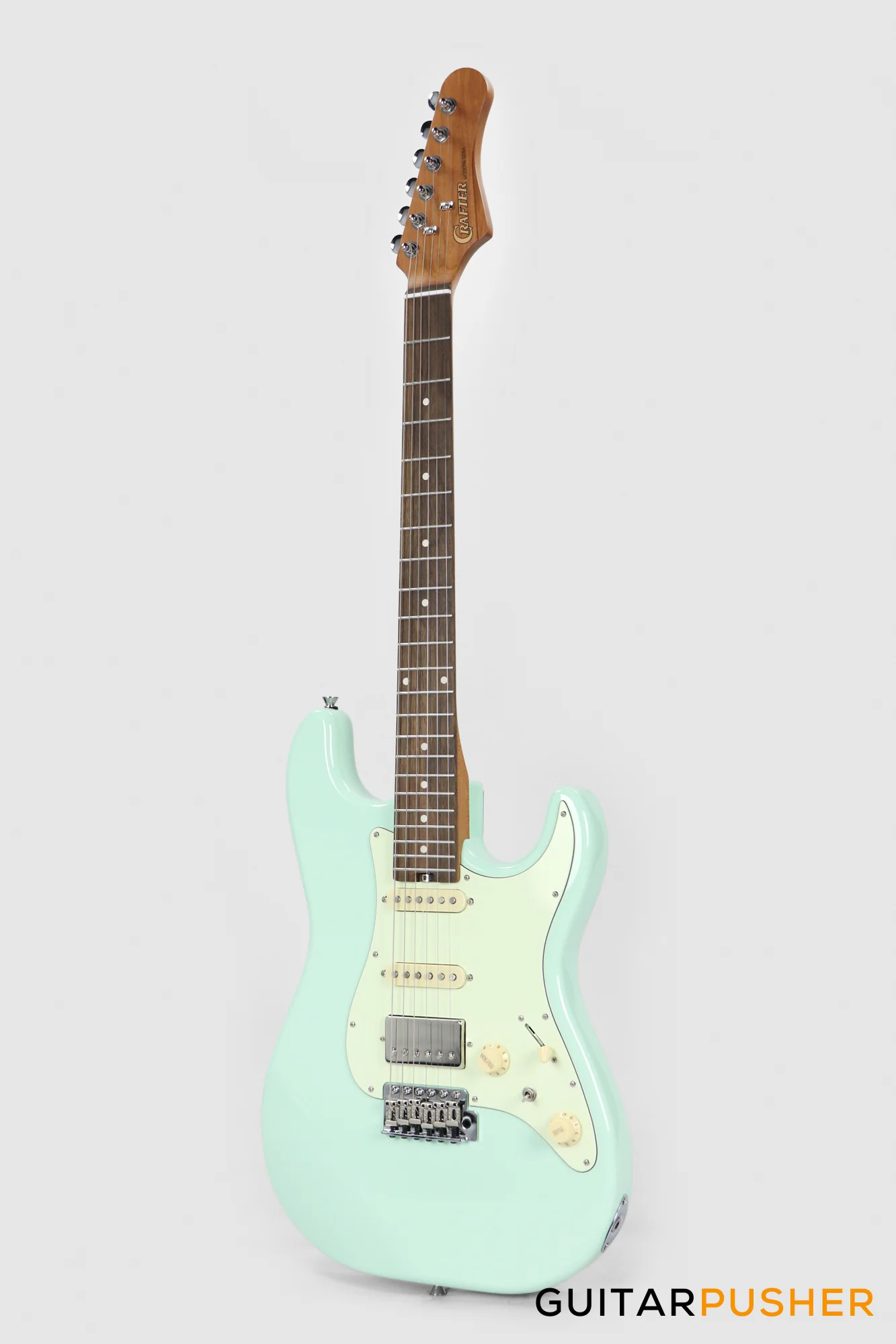 Crafter Guitars Modern Sera S VVS RS AG, S-Style Electric Guitar, Roasted Maple Neck/Laurel Fingerboard, w/ Gig Bag - Ara Green - Image 8