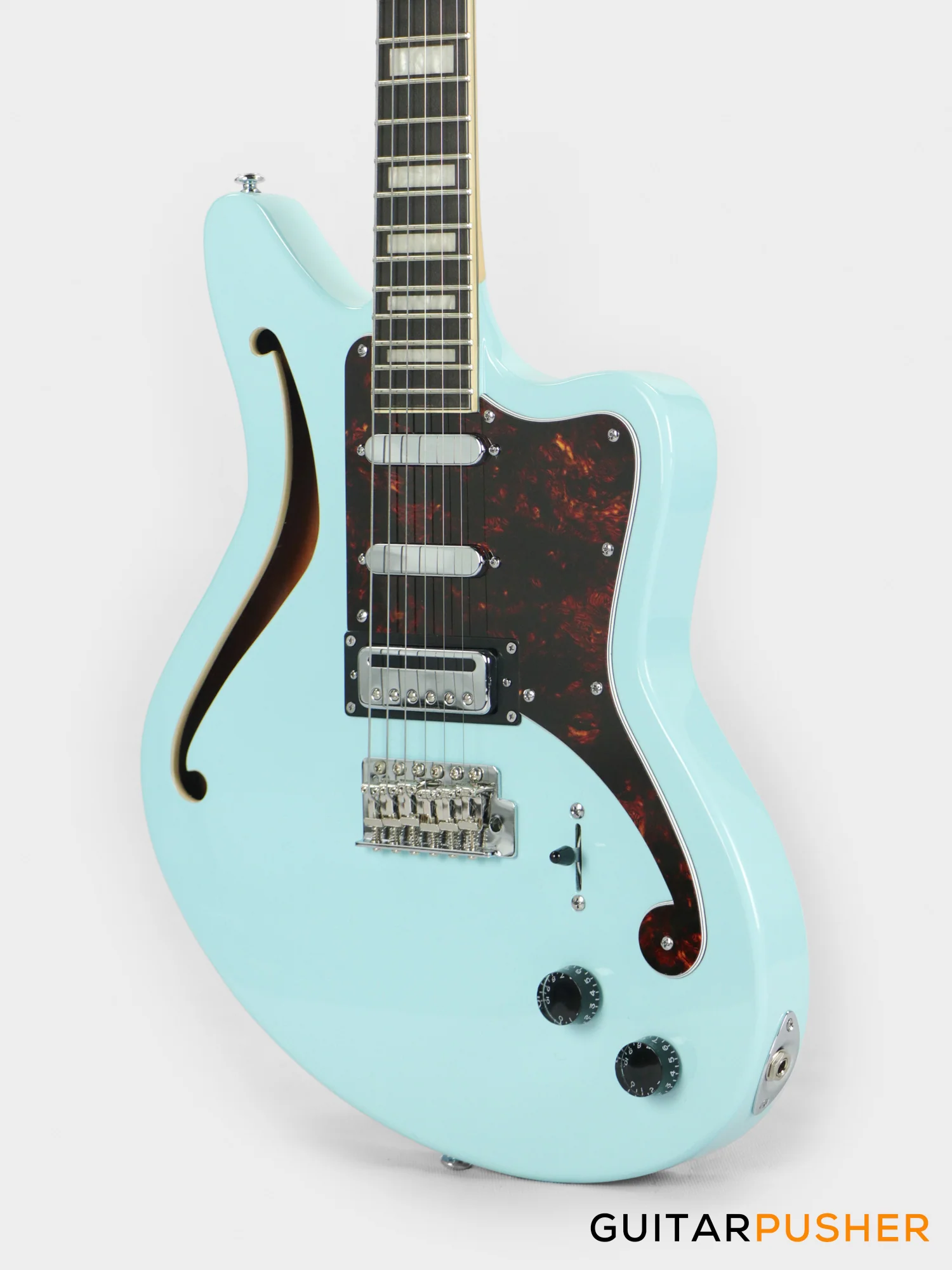 D'Angelico Premier Bedford SH Offset Electric Guitar w/ 6-Point Tremolo Bridge (Sky Blue) - Image 9