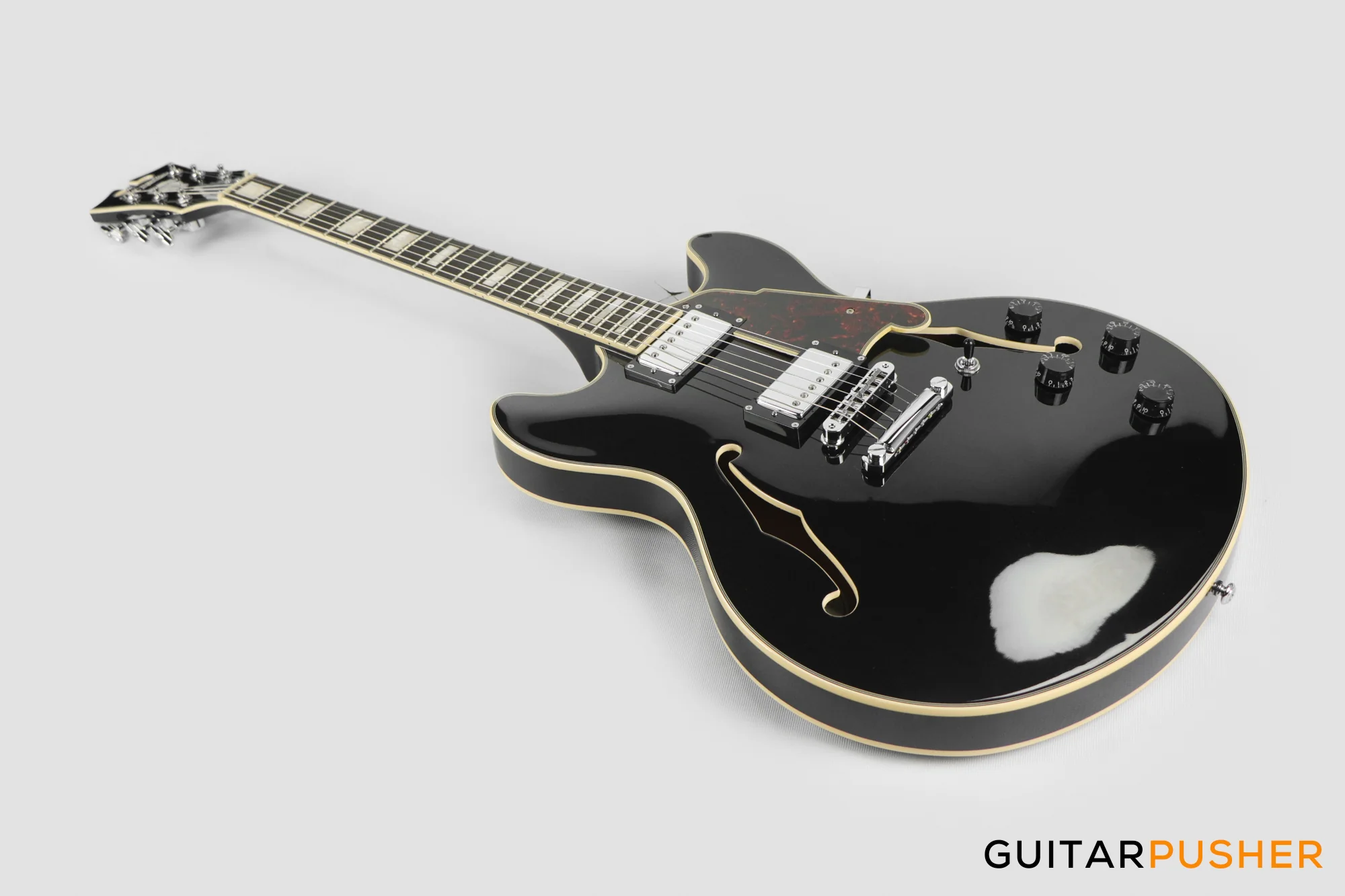 D'Angelico Premier DC Hollowbody Electric Guitar (Black Flake) - Image 10