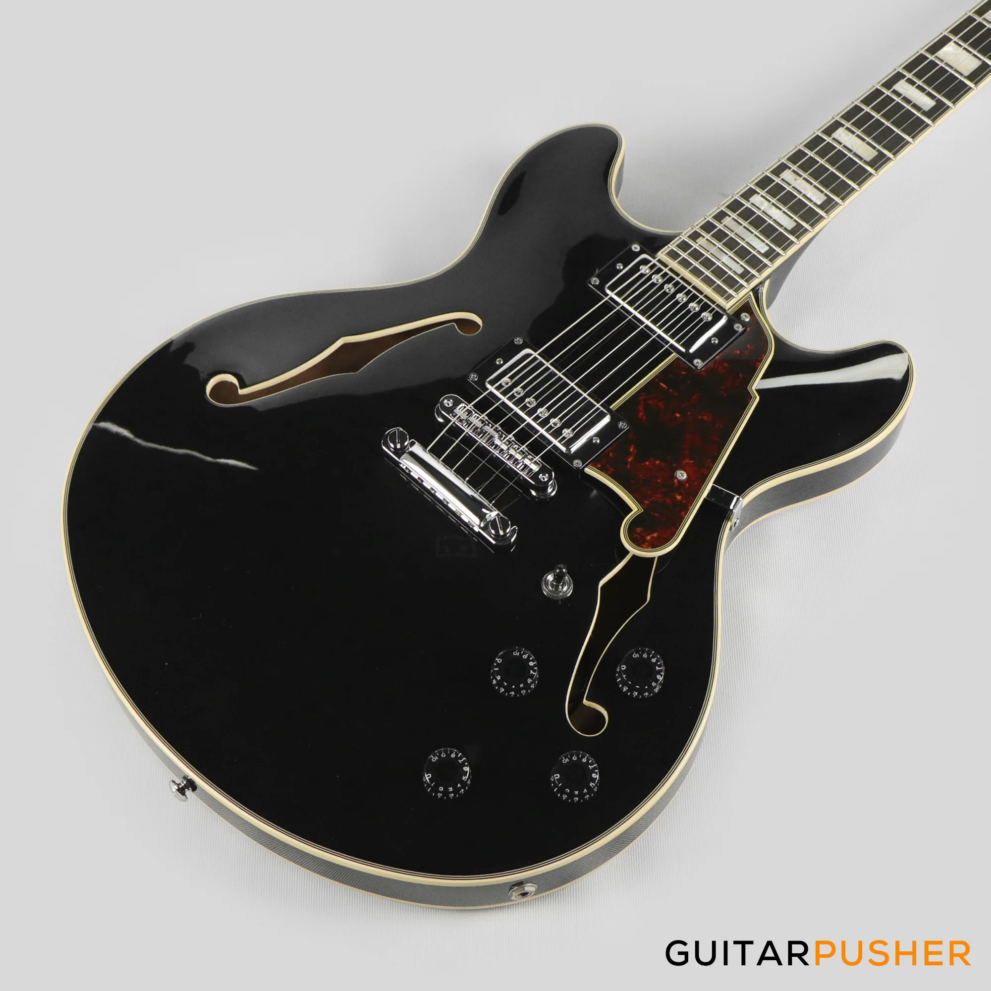 D'Angelico Premier DC Hollowbody Electric Guitar (Black Flake) - Image 11
