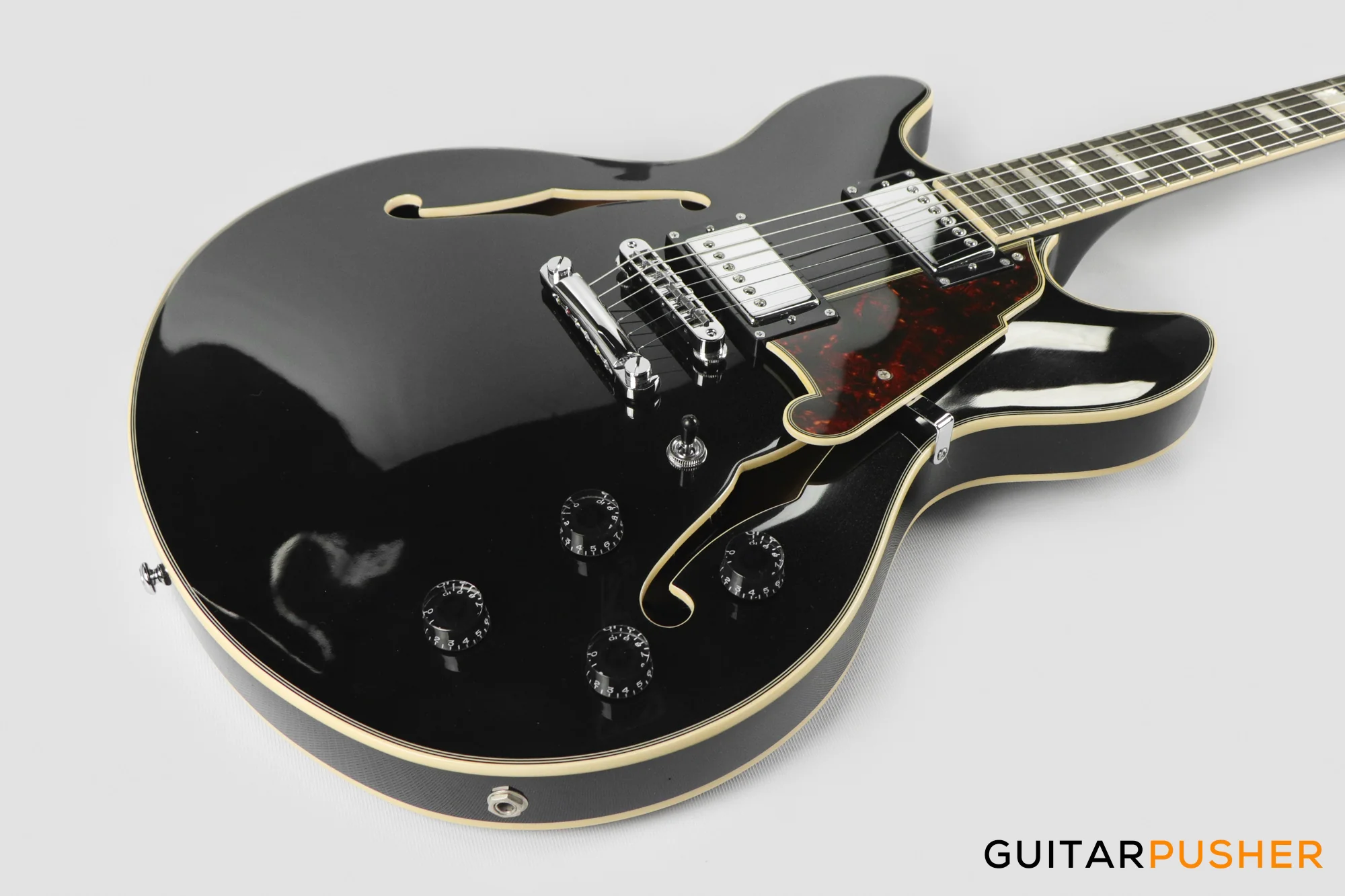 D'Angelico Premier DC Hollowbody Electric Guitar (Black Flake) - Image 12