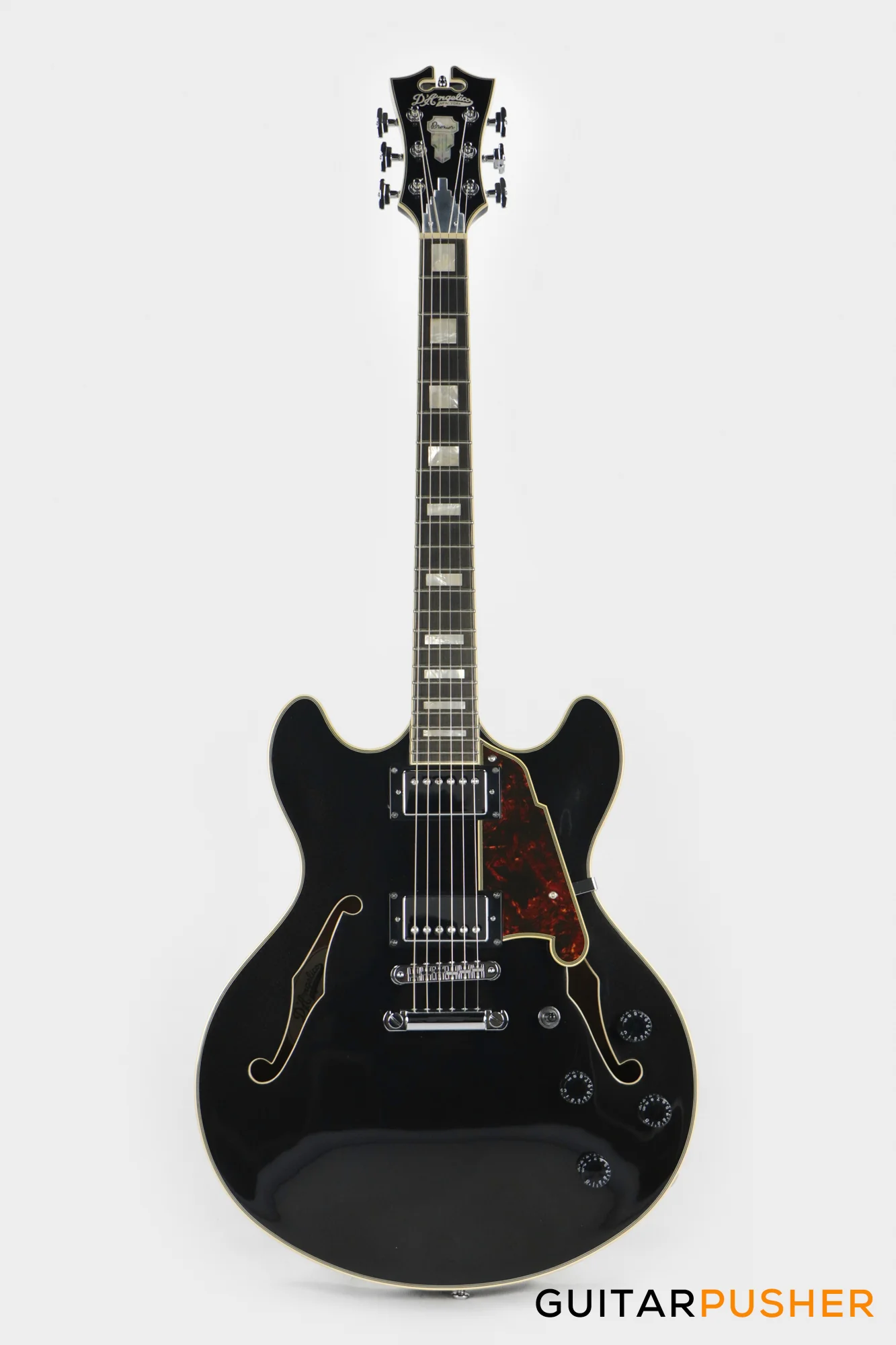 D'Angelico Premier DC Hollowbody Electric Guitar (Black Flake) - Image 2