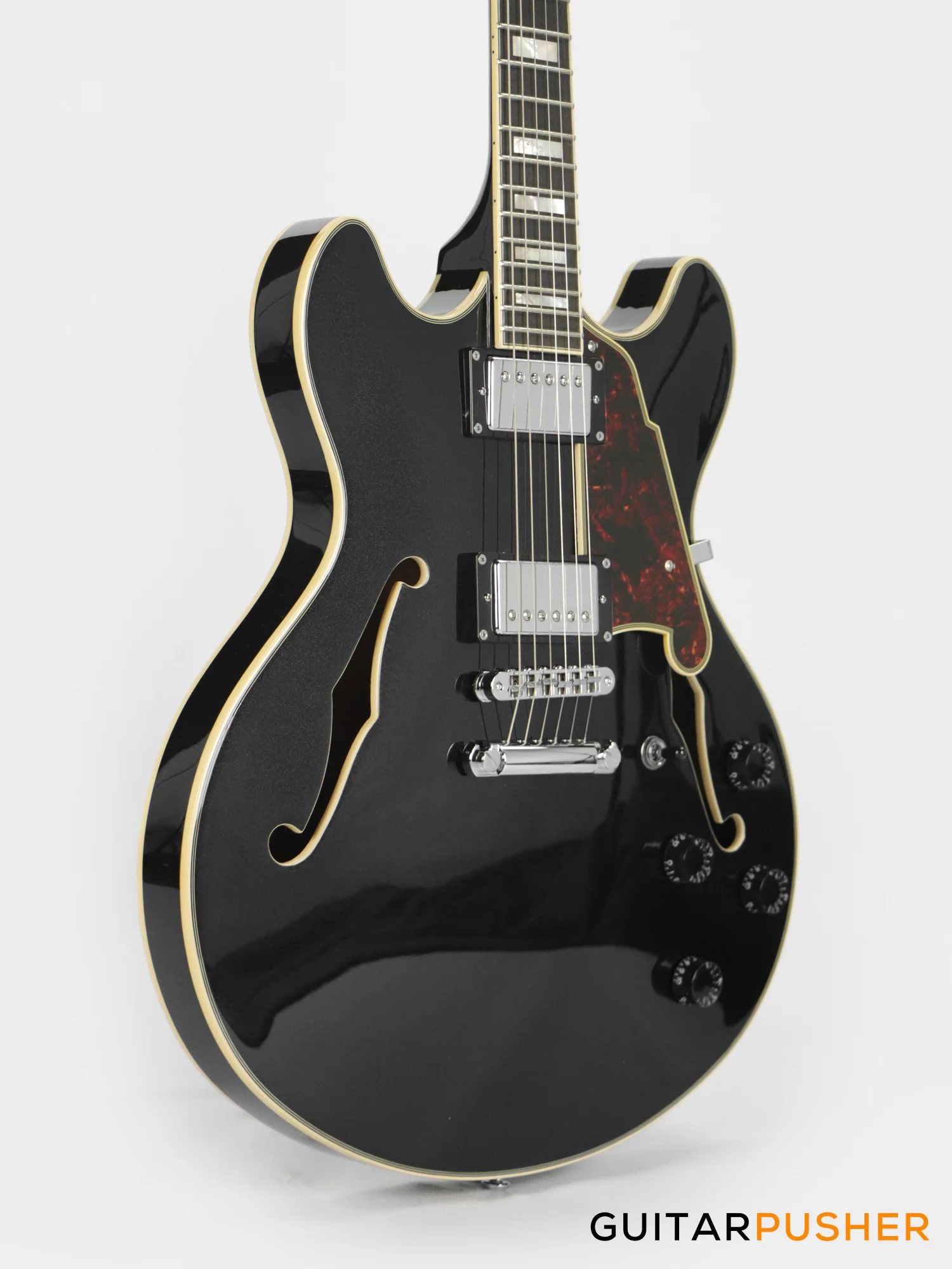 D'Angelico Premier DC Hollowbody Electric Guitar (Black Flake) - Image 5