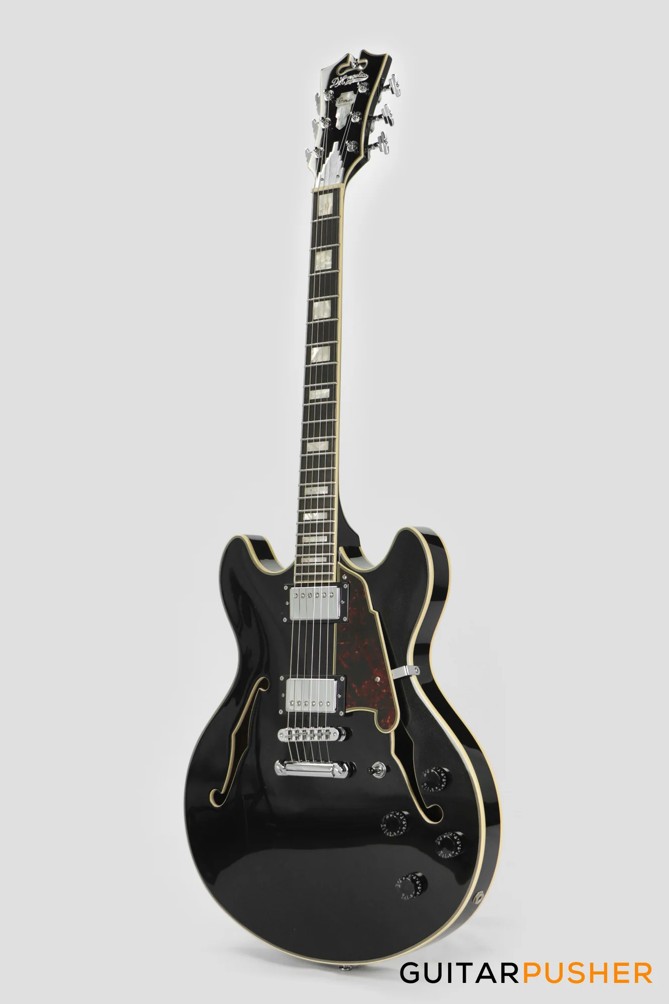 D'Angelico Premier DC Hollowbody Electric Guitar (Black Flake) - Image 8